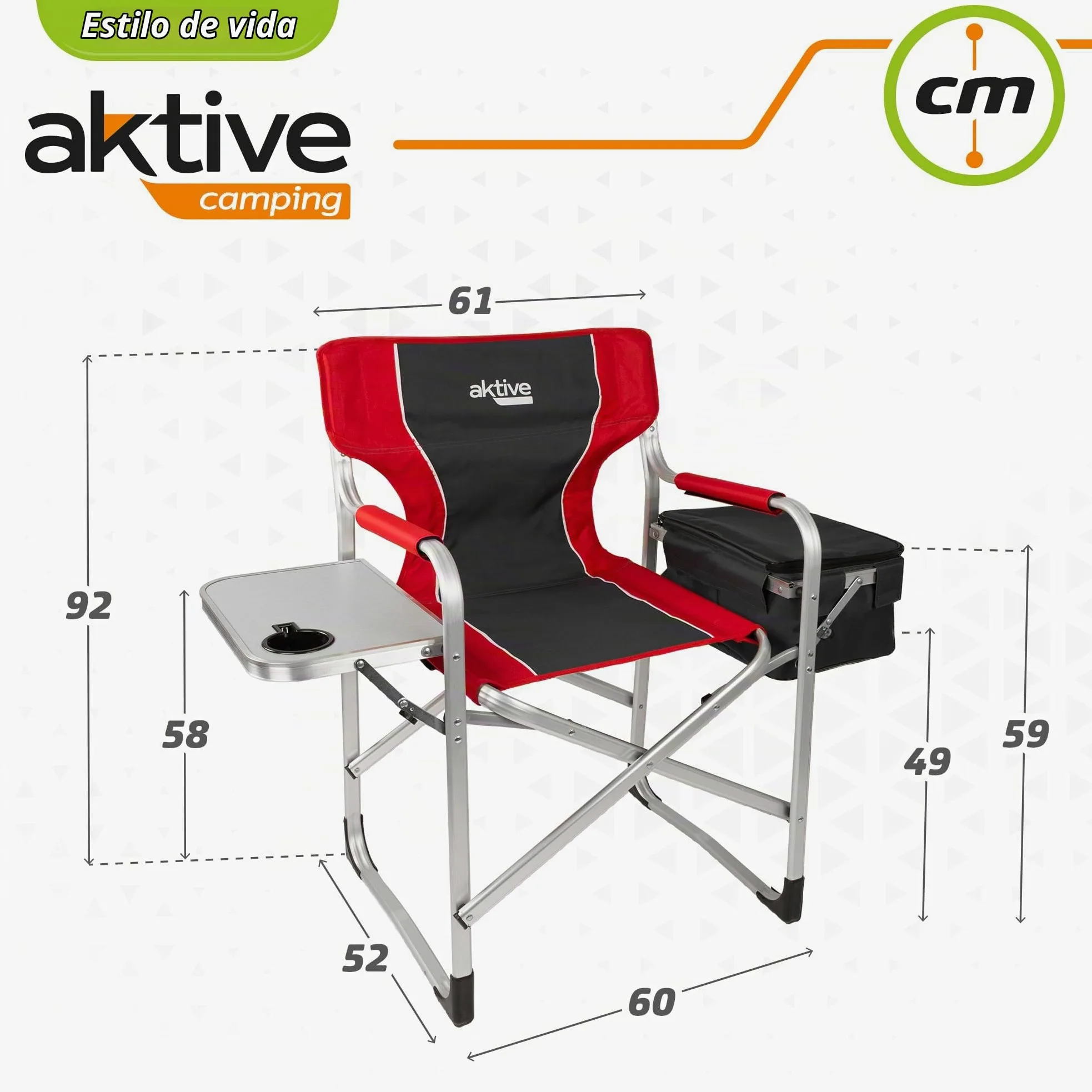AKTIVE 63000 - Silla Plegable Camping portátil con Soporte ara Botellas y Bolsa térmica, Silla Camping Plegable 61x48x92,5cm, Resistente y Ligera, Silla Director Plegable antivuelco
