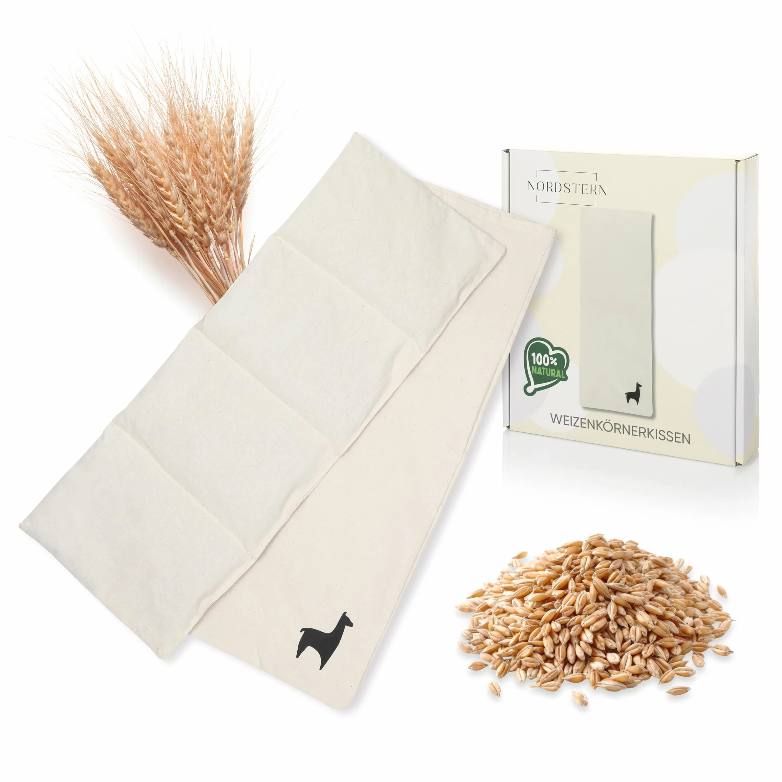Nordstern Cojín térmico de trigo 20 x 53 cm apto para microondas con funda de algodón