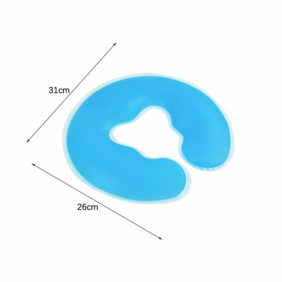 Silicon U-Shape SPA Pillow Gel Face Pad Cojín de Masaje para Cama de Belleza Azul 31 x 26 cm