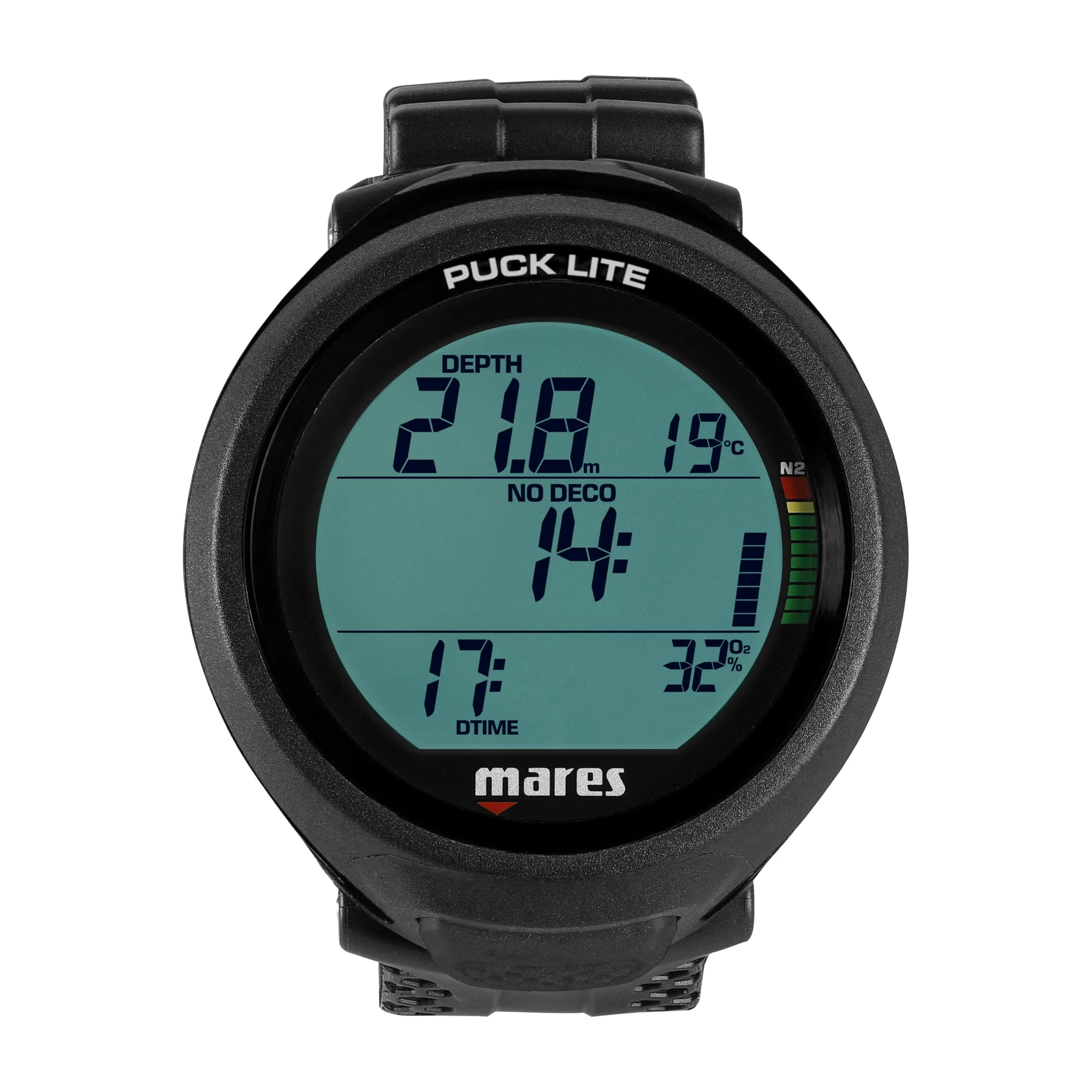 Mares Puck Lite - Ordenador de Buceo para Principiantes Nitrox 50 %, Pantalla HD de 800 segmentos, Bluetooth Smartphone, algoritmo Bühlmann, batería reemplazable