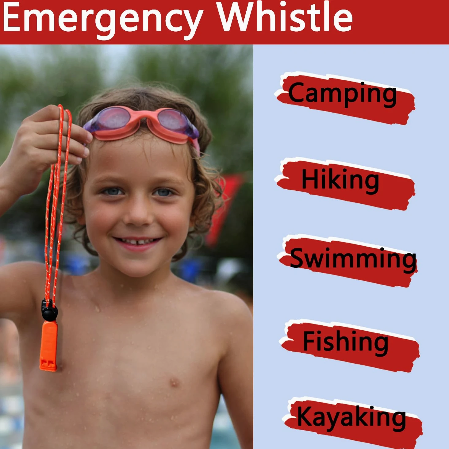 Amzonly Silbato de emergencia, silbato de seguridad de 120 db, para supervivencia, para camping, senderismo, caza, barco, pesca, chaleco salvavidas, señalización de rescate, para niños, color rojo,