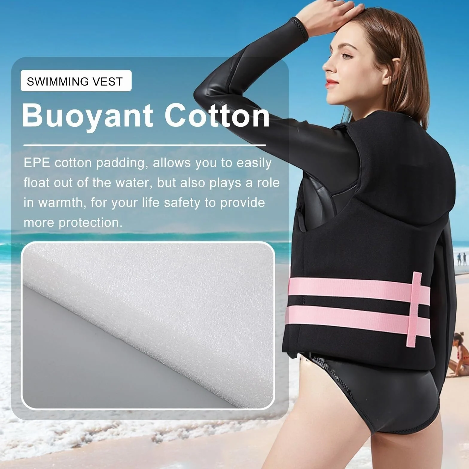 Chaleco de Surf con Cremallera y Cinturón Ajustable, Chaleco de Surf de Neopreno for Pesca, Kayak, Navegación, Deportes Acuáticos, Adultos, Hombres y Mujeres
