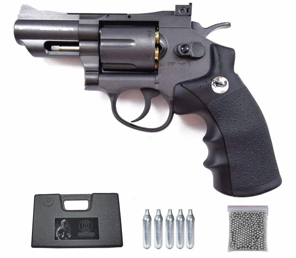 Borner Pack Revolver de balines Full Metal (perdigones Bolas de Acero BB's). Arma de Aire comprimido CO2 Calibre 4,5mm Potencia de 2.55 Julios
