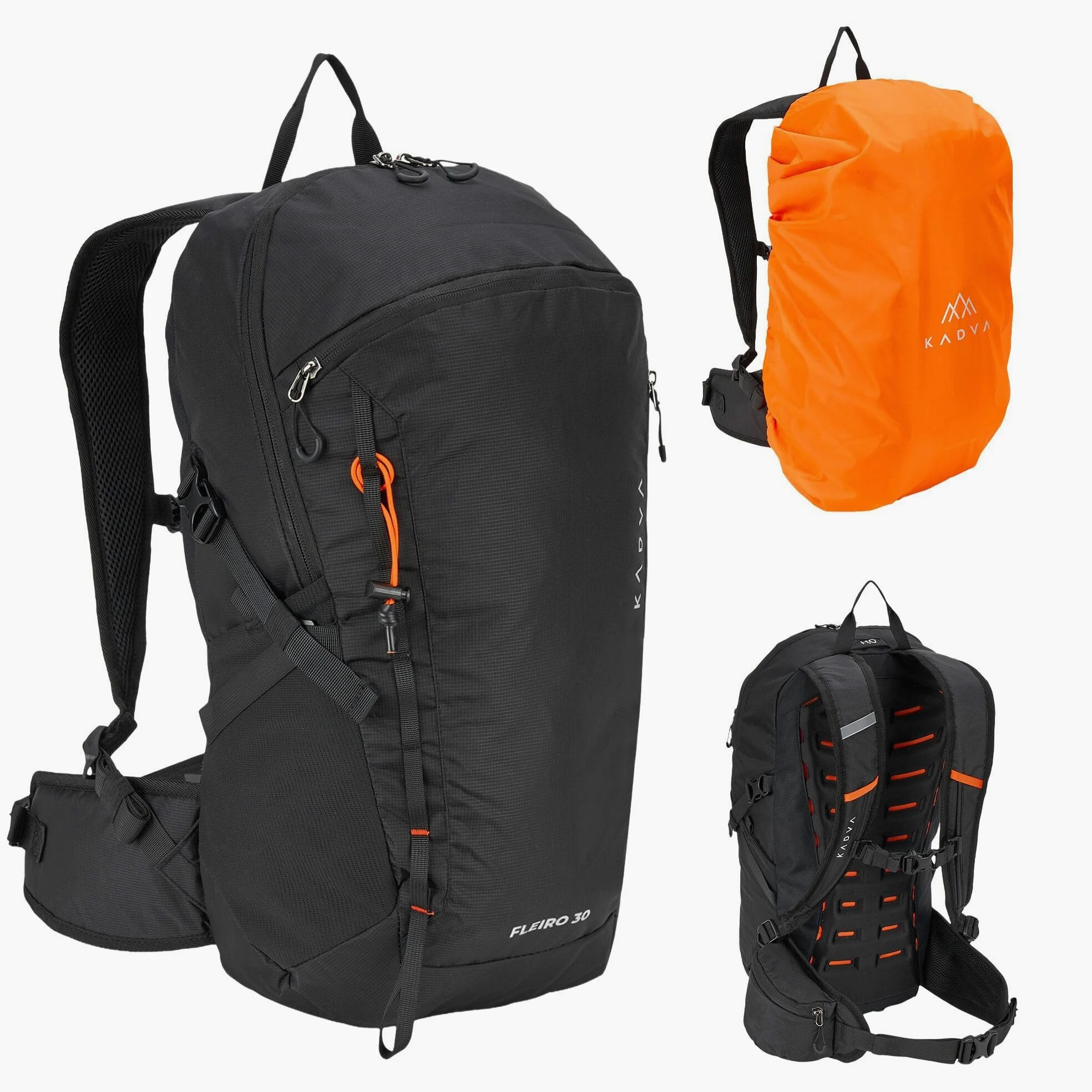 KADVA Fleiro 30L Mochila de Senderismo con Portaequipajes, Funda para Lluvia, Compresión, Bolsillos, Cinturón de Cadera, Organizador, Trekking y Montañas.