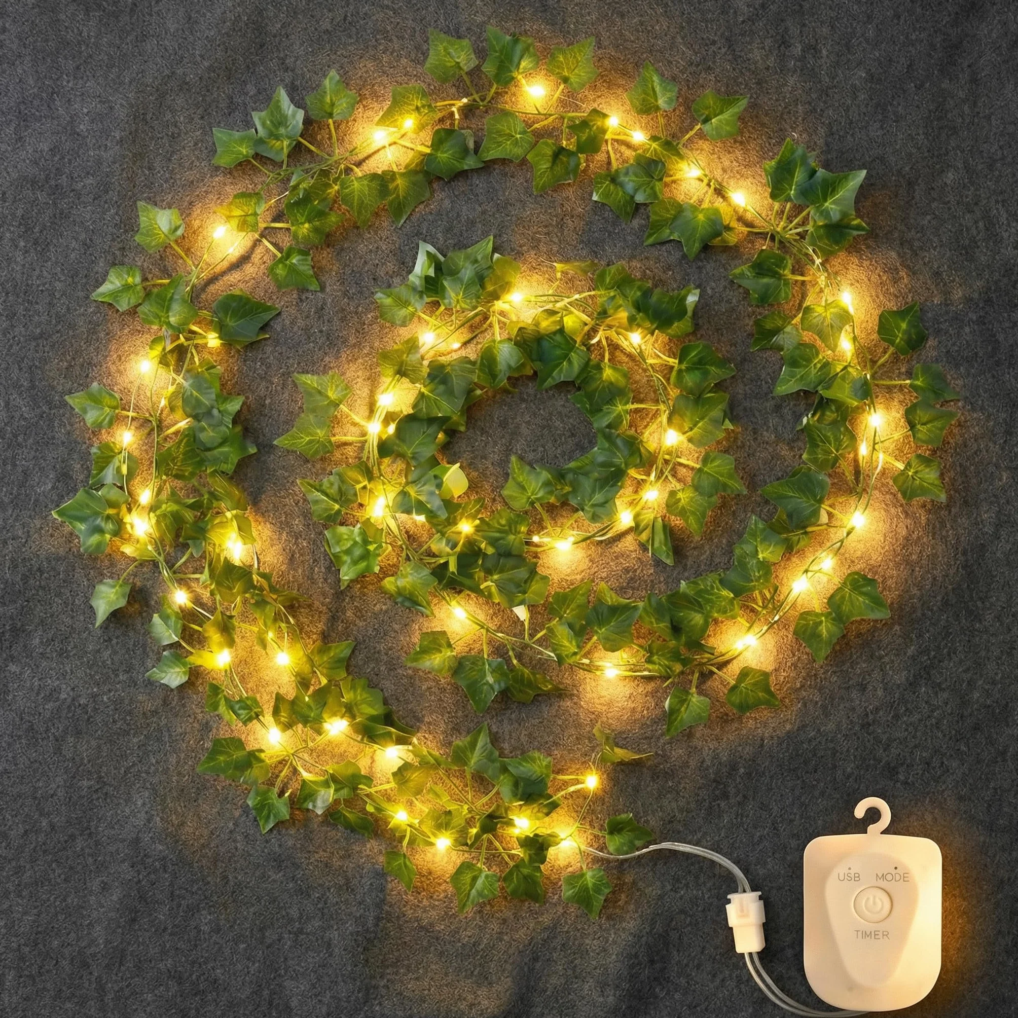 Luces LED de Hiedra Artificial 3M 30 LED, Guirnalda con Temporizador 8 Modos, USB para Interiores
