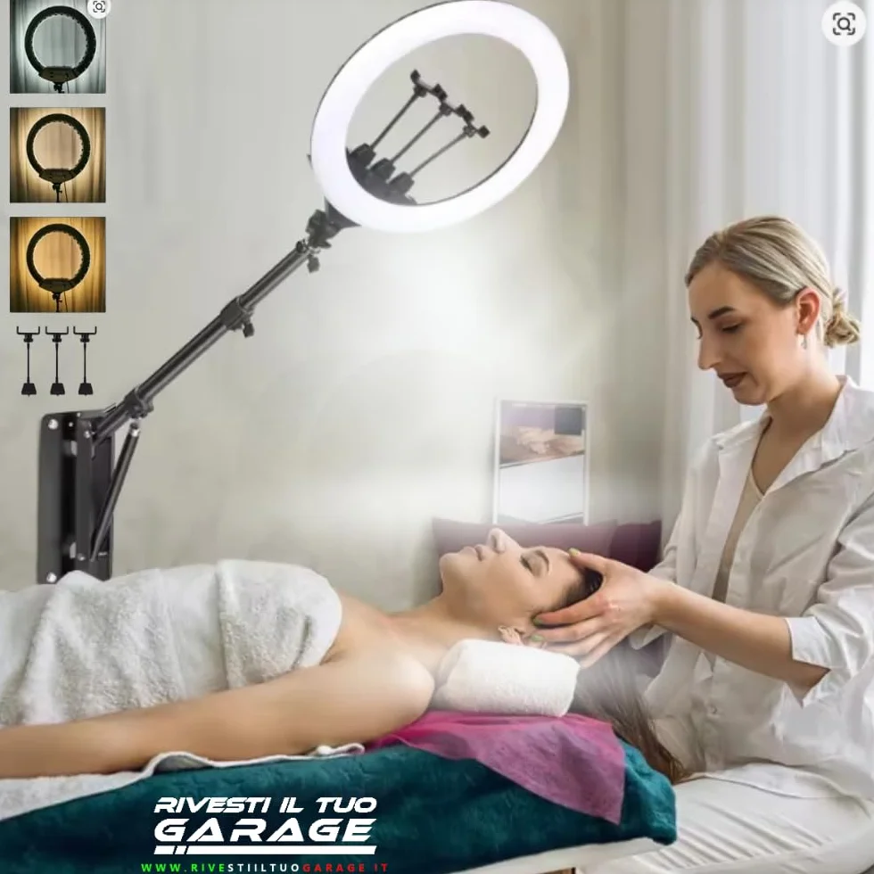 Anillo LED regulable 2700K-6500K con mando a distancia brazo techo pared 360° barber shop