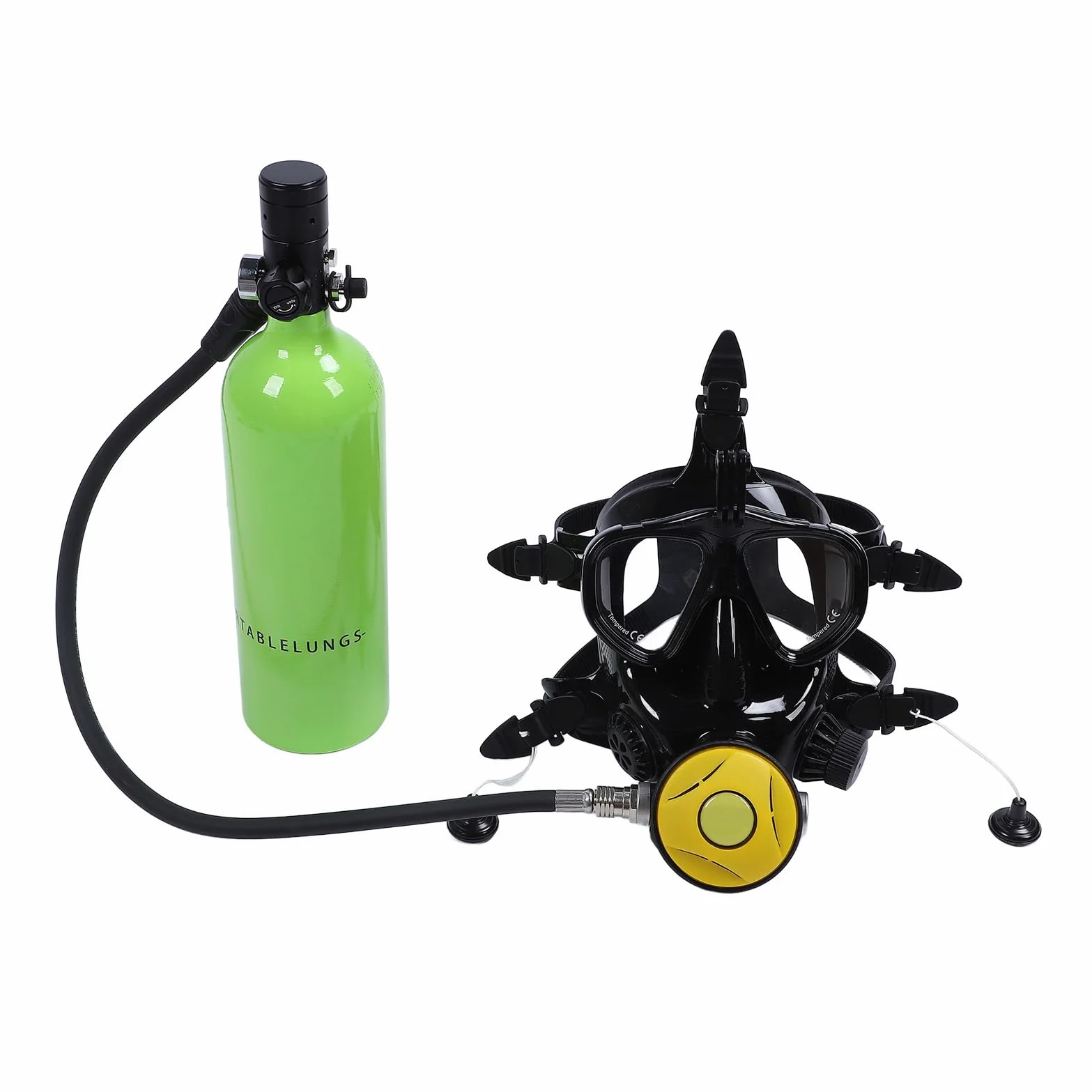 Jiawu Mini Cilindro de Buceo Portátil de 1 L con Gafas de Buceo de Cara Completa, Máscara de Snorkel de Visión Amplia de 180° con Soporte para Cámara, Tubo de Respiración Giratorio de 360° para