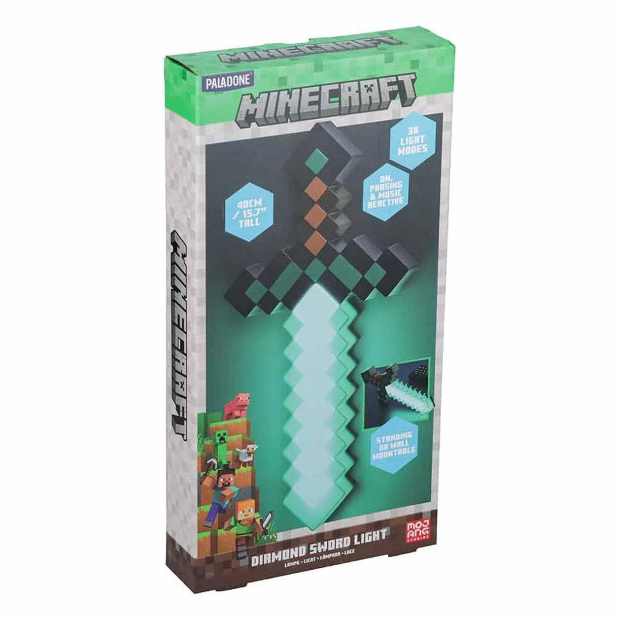 Espada de diamante Minecraft Oficial 3 Modos Luz Dinámica Reacción Sonido USB Batería Decoración
