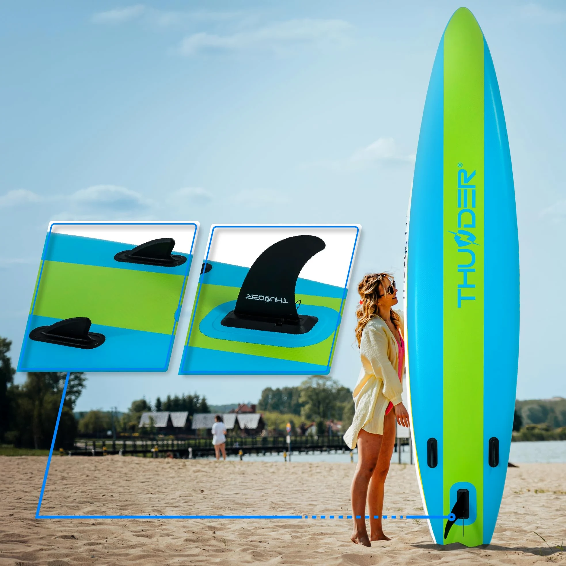 THUNDER - Tabla Sup inflable de 380 cm con asiento kayak – Stand Up Paddle Board Set con bomba, remo y mochila – Sup Touring para adultos y principiantes hasta 150 kg