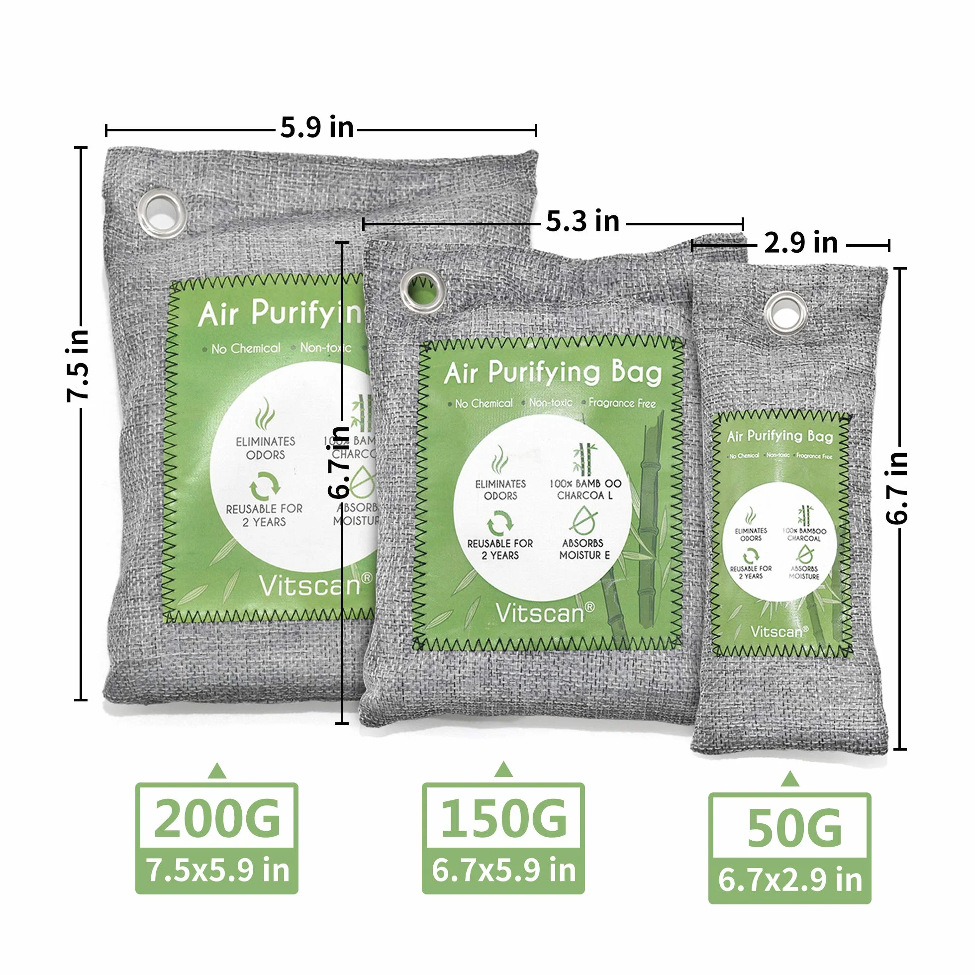 Bolsas Purificadoras de Aire de Carbón de Bambú Paquete 16 Bolsas Carbón Activado Absorbente Olores