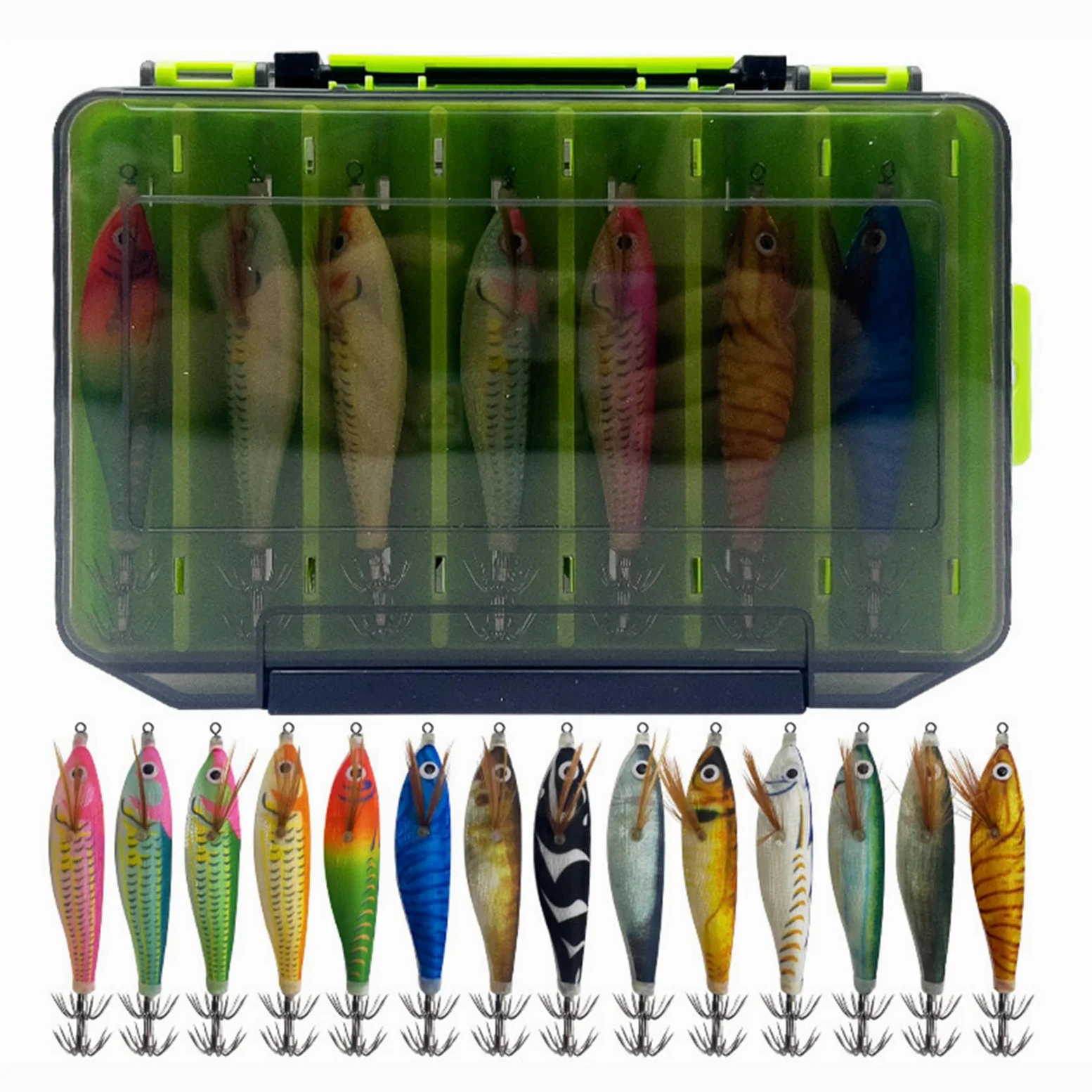 14 Unids Pesca Calamar Señuelo Gancho Calamar Jigging Gancho Camarón Jigs Señuelos de Pesca para Agua Salada y Agua Dulce Cebos Artificiales Duraderos para Pulpos