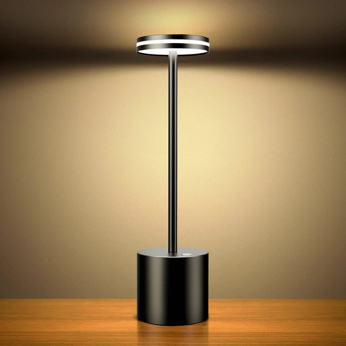 Hapfish Lampara de Mesa LED Recargable Inalambrica 5000mAh USB 3 modos de color Negro