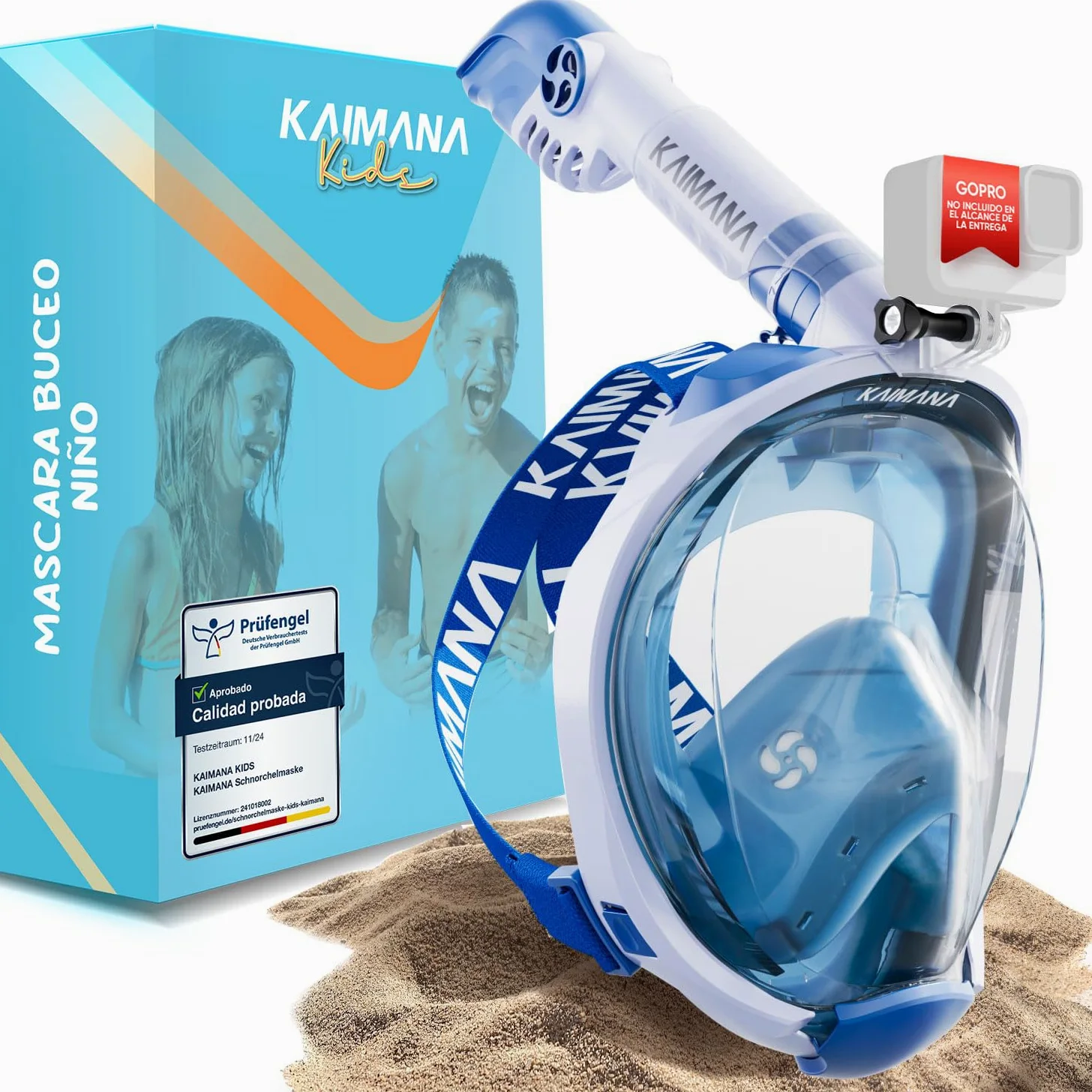 KAIMANA® Máscara Snorkel Niño Integral – Máscara Buceo Niño Full Face 4-10 Años con Sistema CO₂-Safe, Anti-Vaho y Anti-Filtraciones – Incluye Bolsa de Transporte