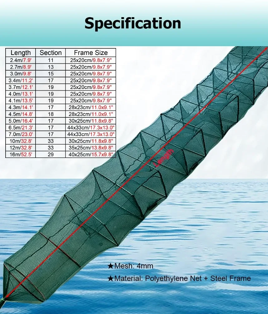 2 trampas de Cebo for camarones y cangrejos de 7,9 a 52,5 pies de Largo, trampas for Peces, Red de Pesca, Captura automáticamente más Peces fácilmente