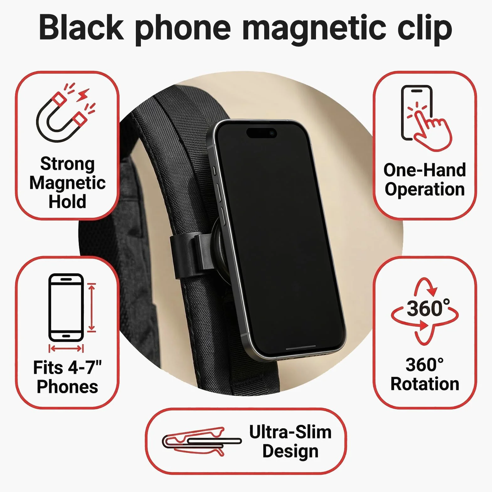 Clip magnético para teléfono móvil, soporte magnético con pinza de fijación en correa de mochila, ideal para senderismo y actividades al aire libre