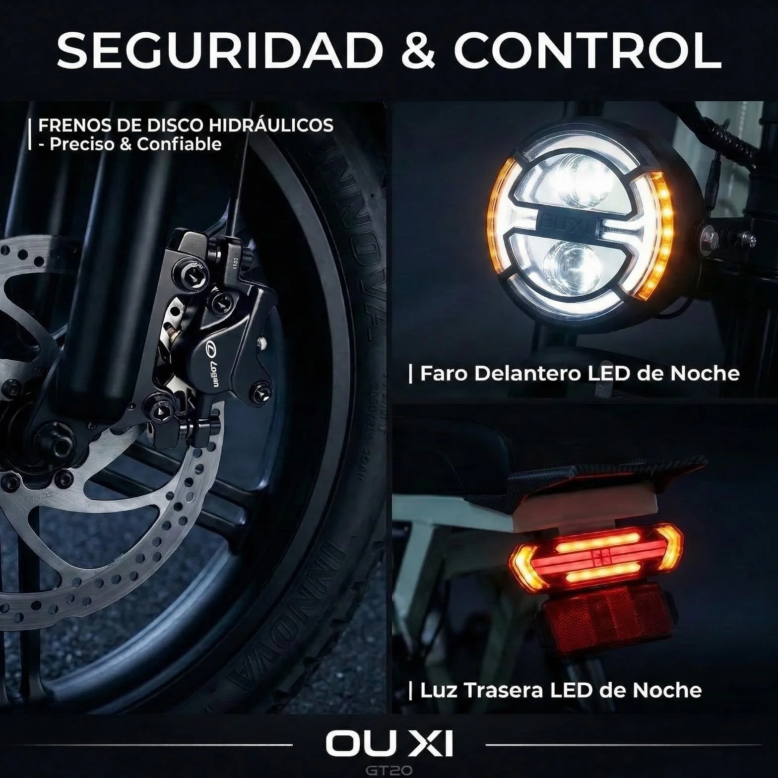 OUXI Bicicleta Eléctrica Adulto, E-Bike Fat Tire 20" x 4.0 Pulgadas, Motor Potente 60Nm, Batería 48V 15Ah, Frenos de Disco Hidráulicos, Doble Suspensión y Luces de Giro, Autonomía 30-60km