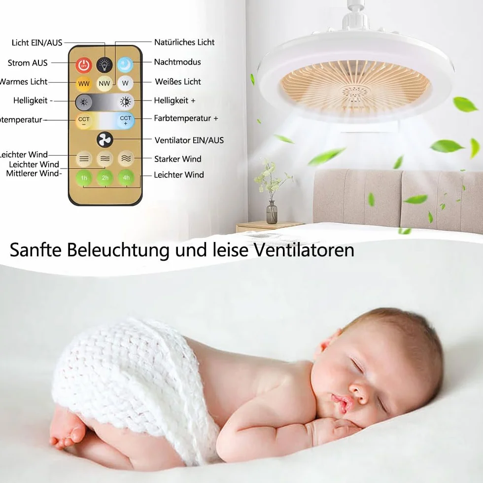 Anyingkai Ventilador de Techo con Luz E27 25cm Amarillo