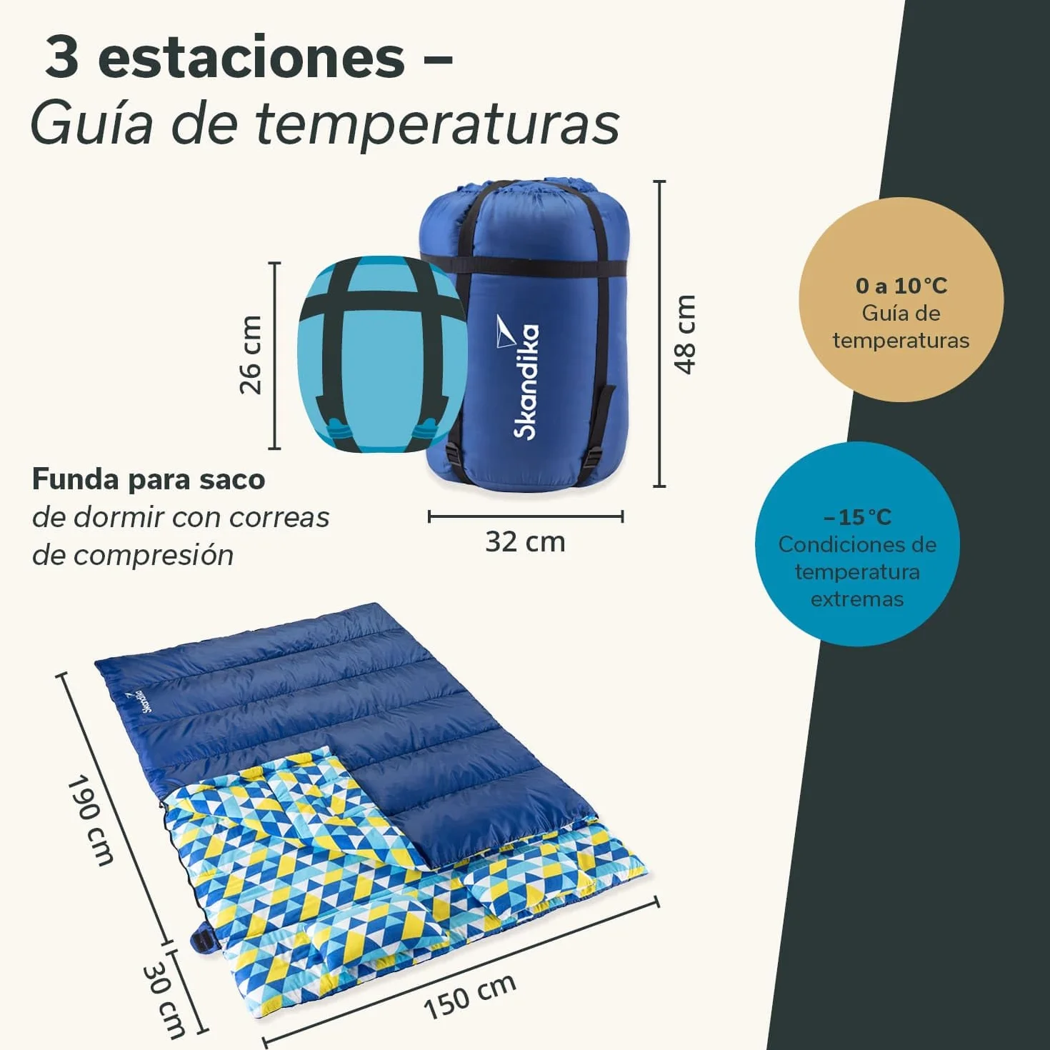 Skandika Iceland Saco de Dormir Doble de Franela XXL| con Forro de algodón para Adultos, Separable, hasta 0°C, 220 x 150 cm | Invierno Camping Senderismo