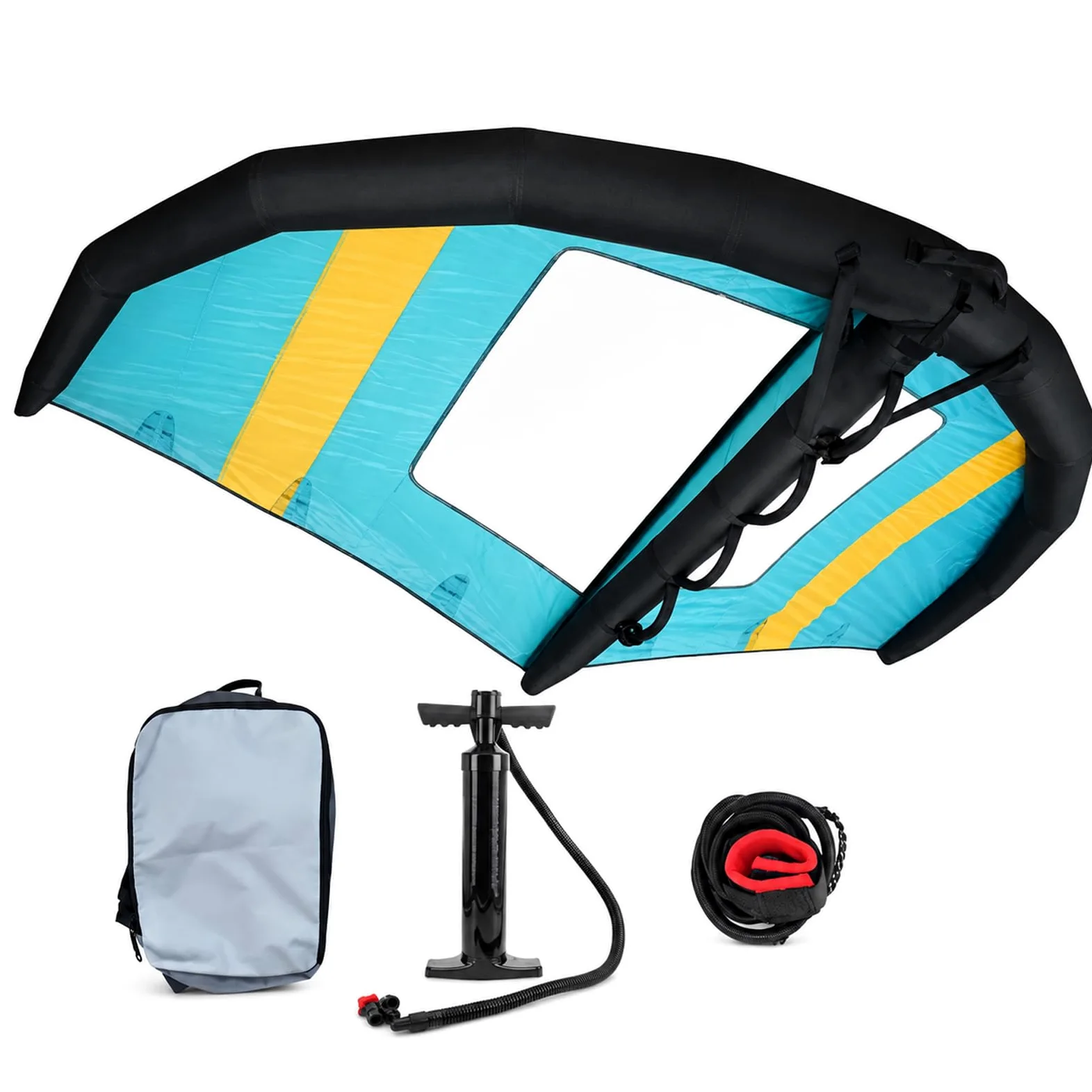 Ala Hinchable para Wing Foil, Kiteboard, Surf y Tabla Hydrofoil Adultos | Tamaños 4/5/6 m², Ventana Clara, Bomba, Bolsa y Correa Incluidas, Sin Mástil, Arnés ni Líneas