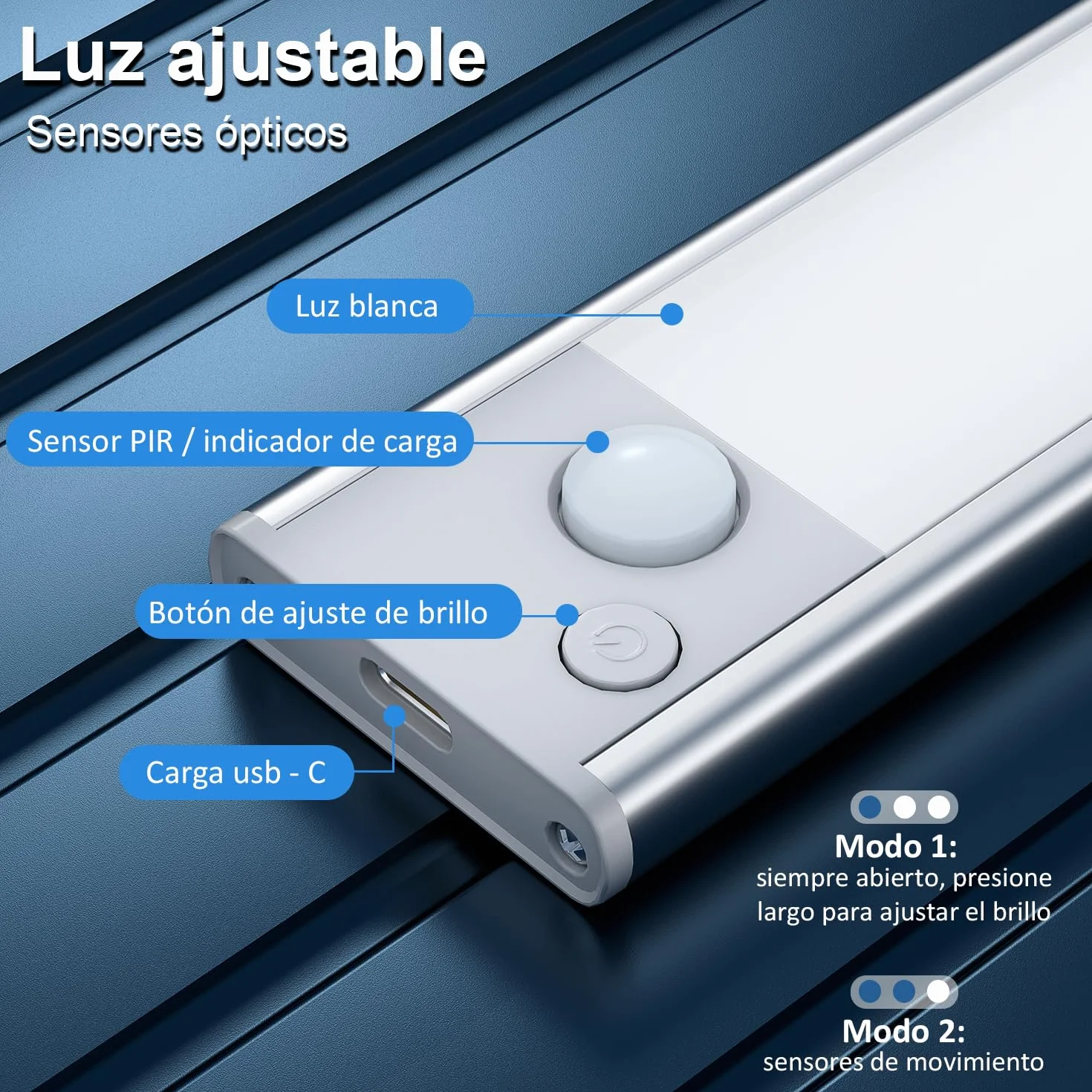 Luz LED Sensor Movimiento Cocina Armario Luces Pilas Adhesiva Recargable Lampara sin Cables Bajo Mueble Interior Tira Lamparas Magnetica Pared Barra Iluminacion Inalambrica USB