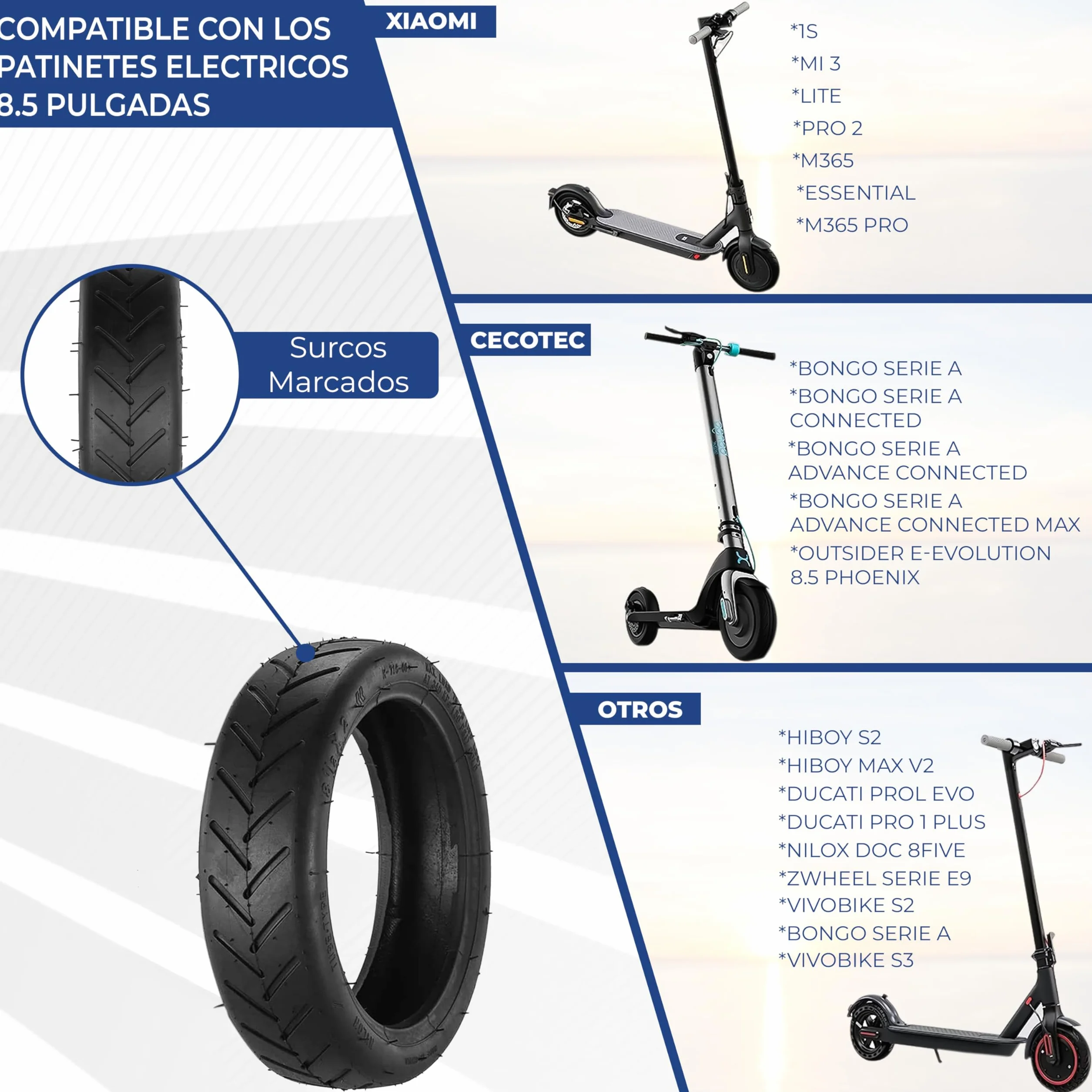 ANSENI Cubierta y Cámaras de Aire 8.5 Pulgadas Neumático 50/75-6.1 Ruedas Compatible Xiaomi M365 Pro2