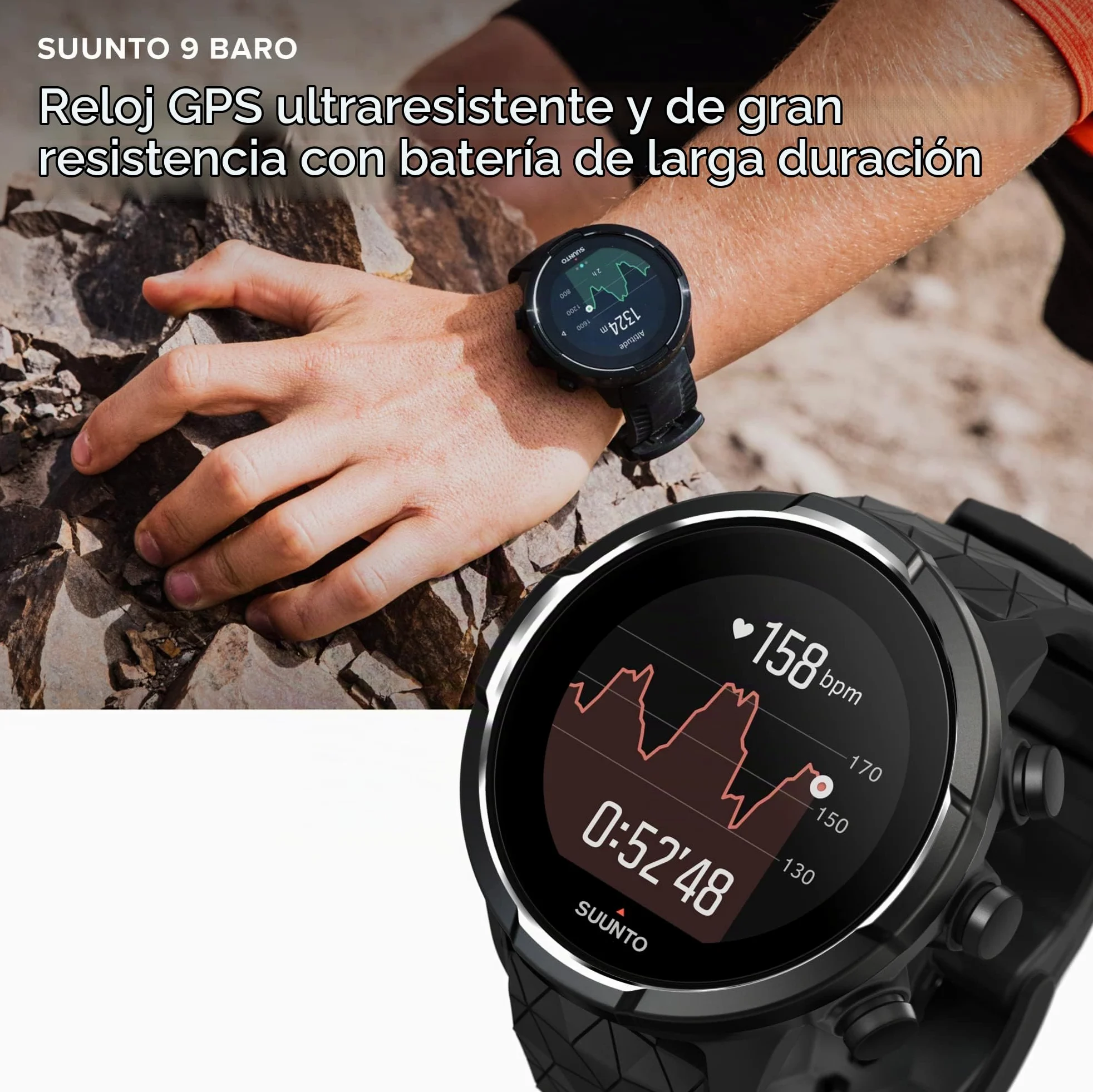 Suunto 9 Baro Reloj deportivo GPS con batería de larga duración y medición del ritmo cardiaco en la muñeca