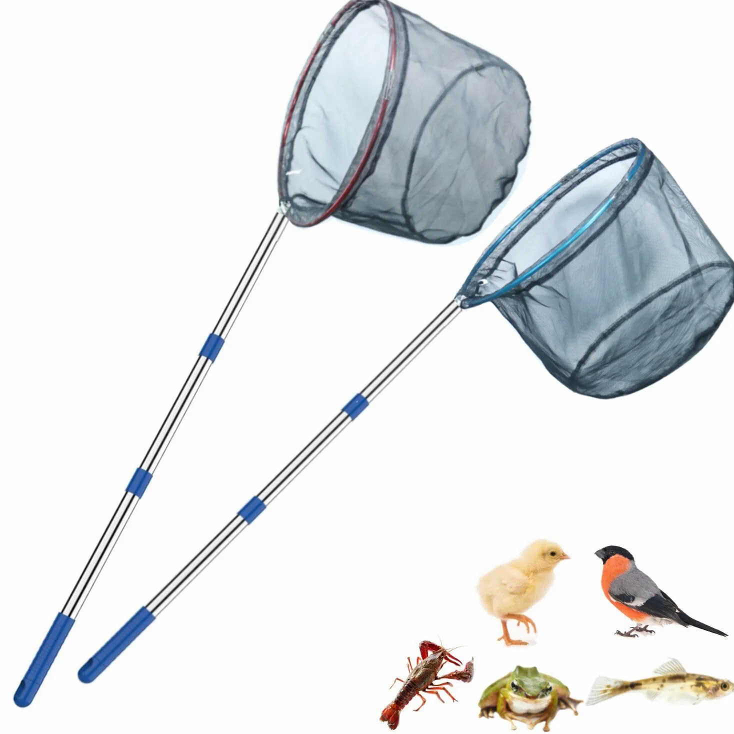 Paquete de 2 redes de pesca retráctiles ligeras con mango de caña de aluminio, redes de pesca para niños, redes de pesca para jóvenes, redes de captura y liberación de mariposas