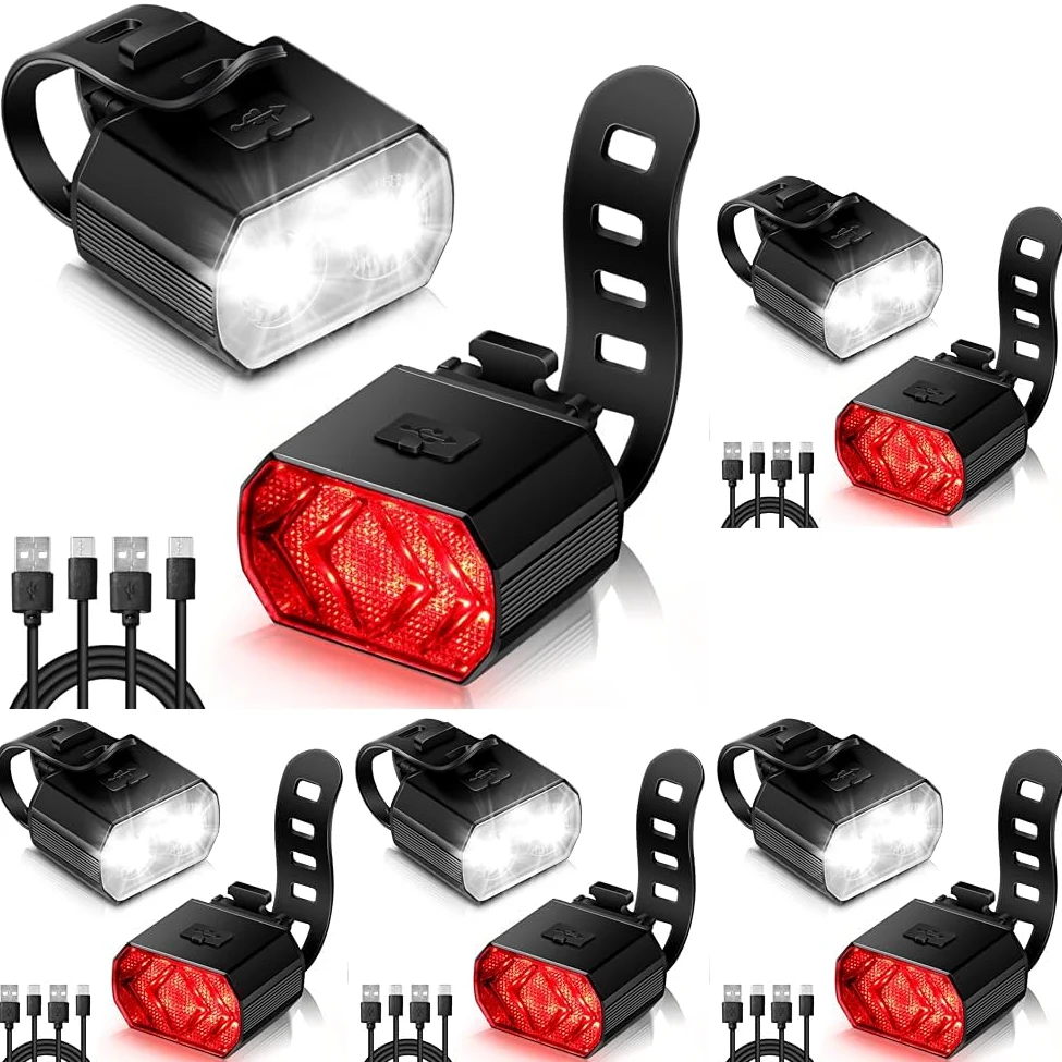 Vinabo Kit Luces Bicicleta - Luz Delantera y Trasera, Carga USB, Resistente al Agua IPX6, 6 Modos de Iluminación, Ligero y Duradero, Adecuado para Todas Las Bicicletas y Diversas Condiciones Ciclismo