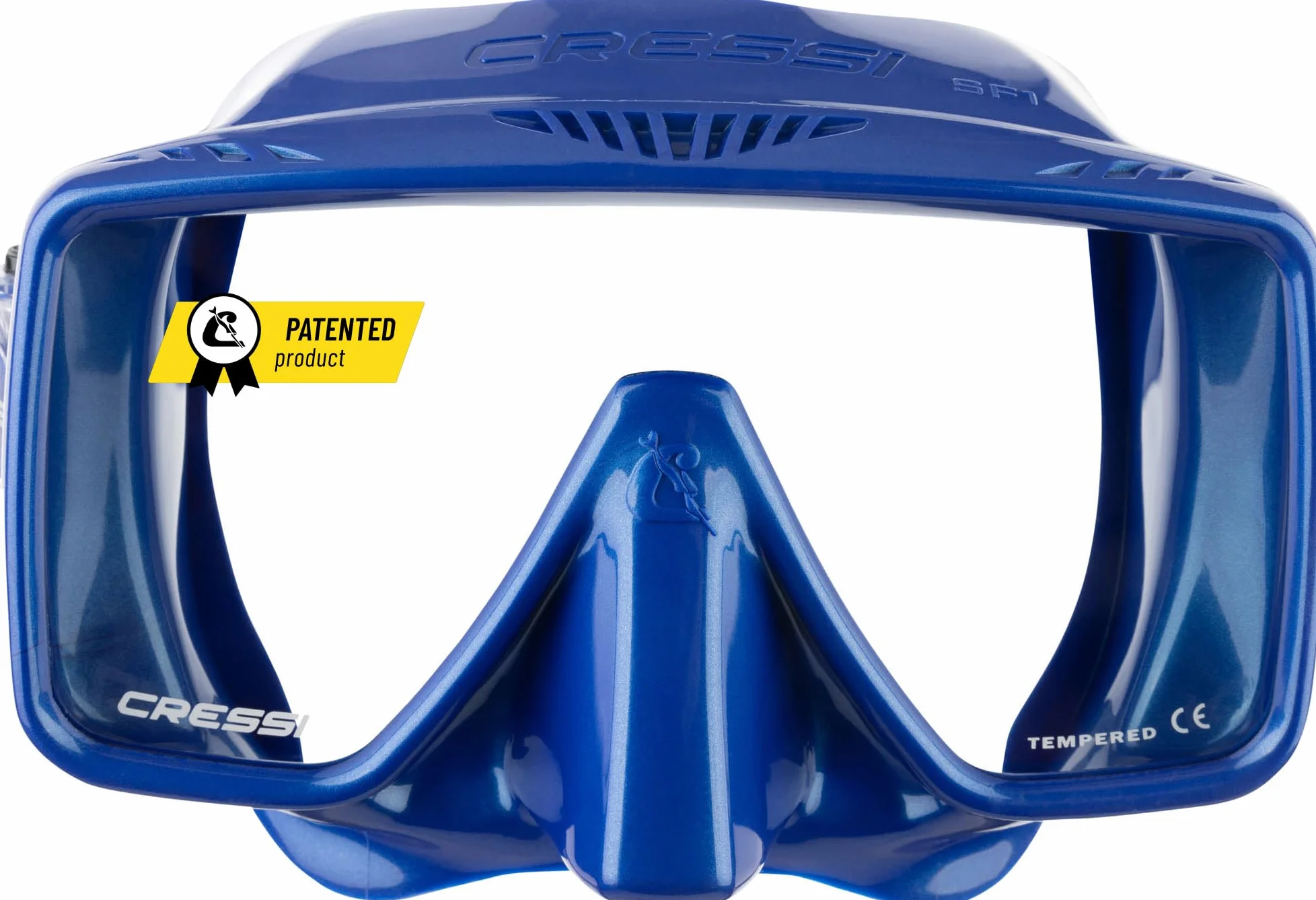 CRESSI Desde 1946 - SF1 Mask - Máscara Cuadrada sin Marco con Lente Templada Ideal para Buceo Apnea y Snorkeling, Azul Metalizado/Azul Metalizado, Talla Única Unisex