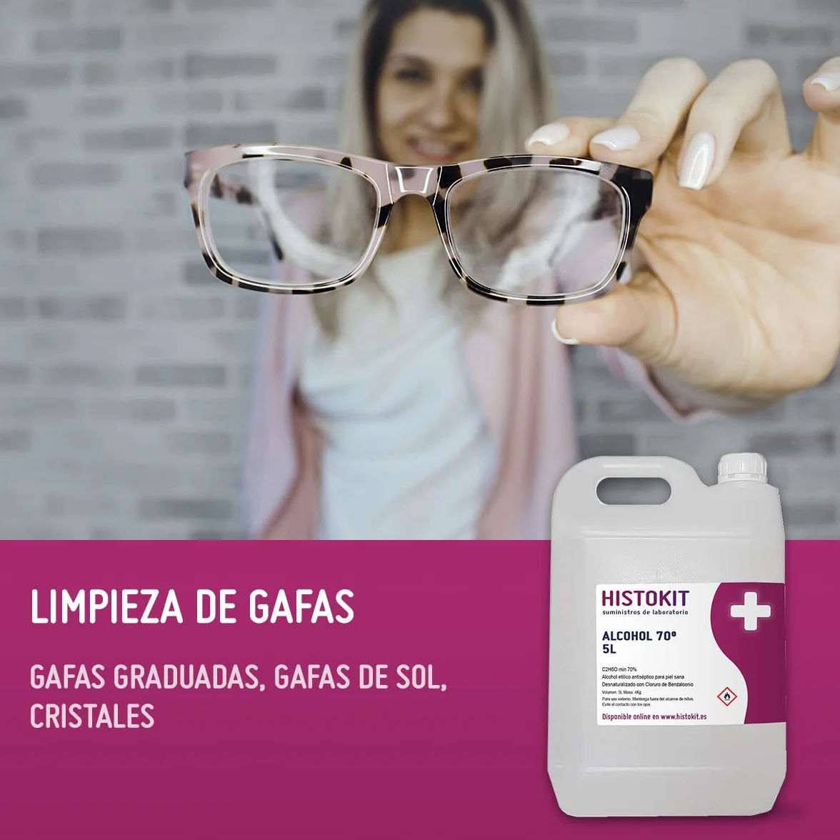 Alcohol etílico 70° antiséptico HISTOKIT 5 Litros Etanol benzalconio Desinfección piel superficies