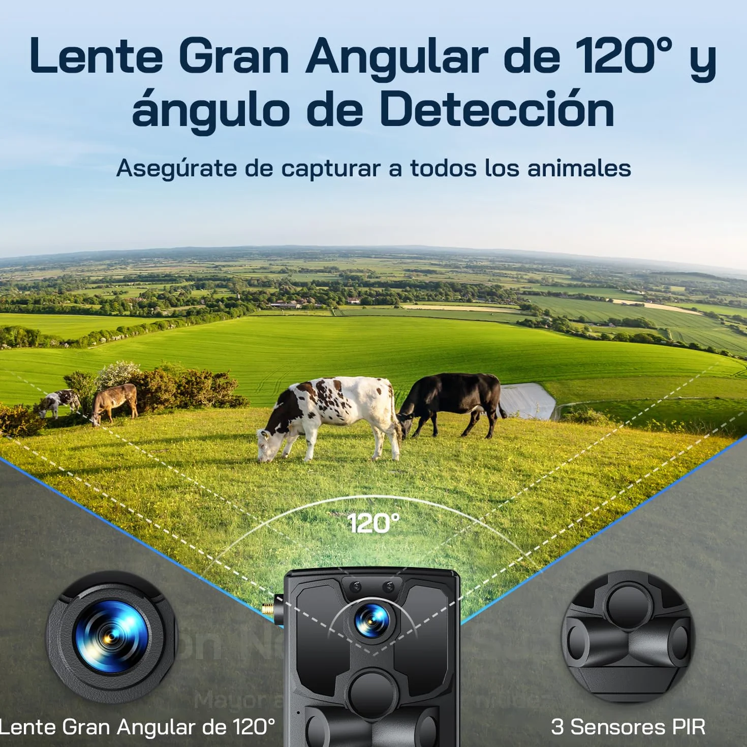 WOLFANG Cámara de Caza Solar, 4G LTE Camara Fototrampeo 2.5K con Detección PIR Nocturna por Infrarrojos Invisible, Alerta, Audio Bidireccional, IP66 para Vida Silvestre y Monitoreo de Seguridad, negro