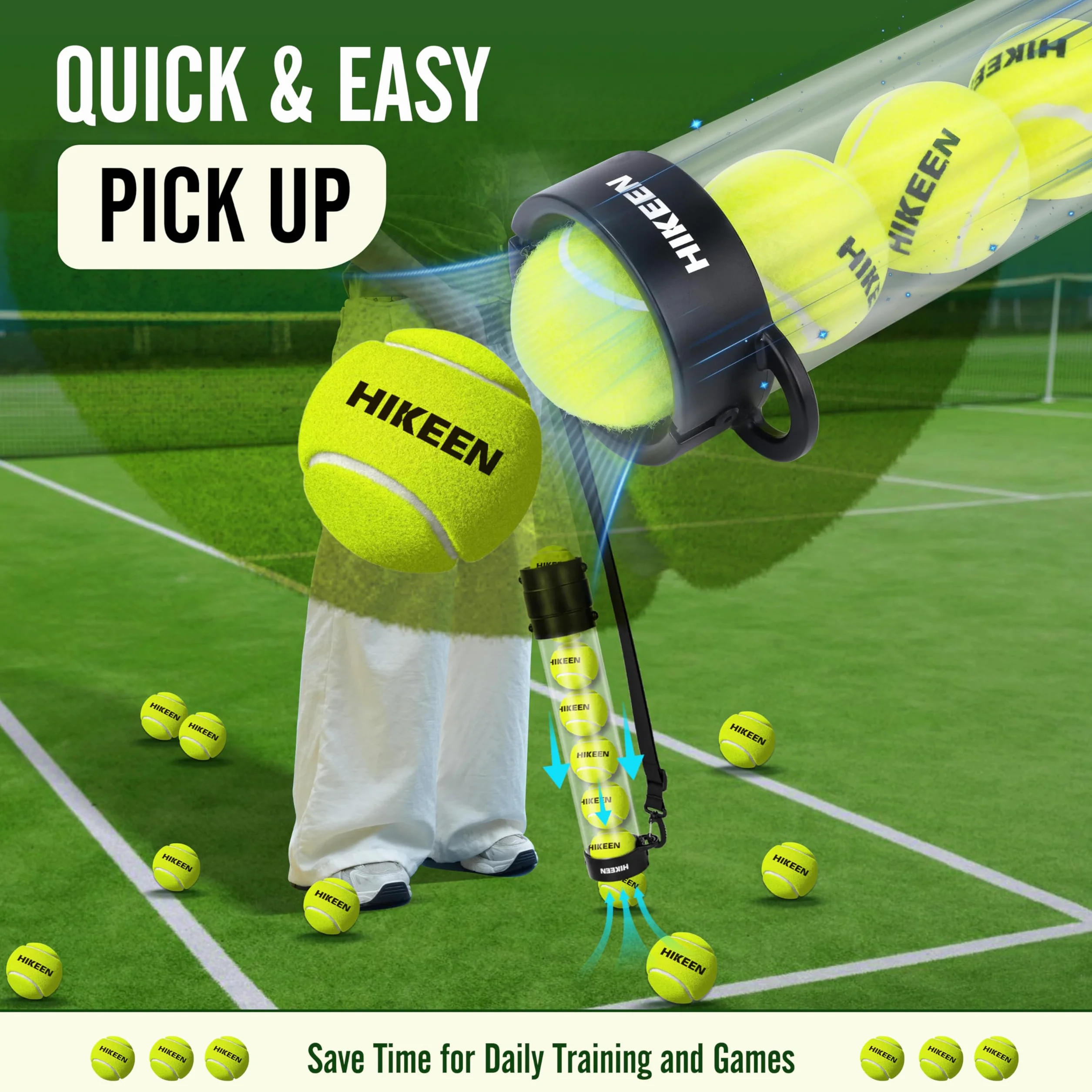 BOOSTEADY Tubo Recogedor de Pelotas de Tenis Duradero con 12 Pelotas de Tenis, Recogida Rápida y Almacenamiento, Tubo con Correa para Hombro