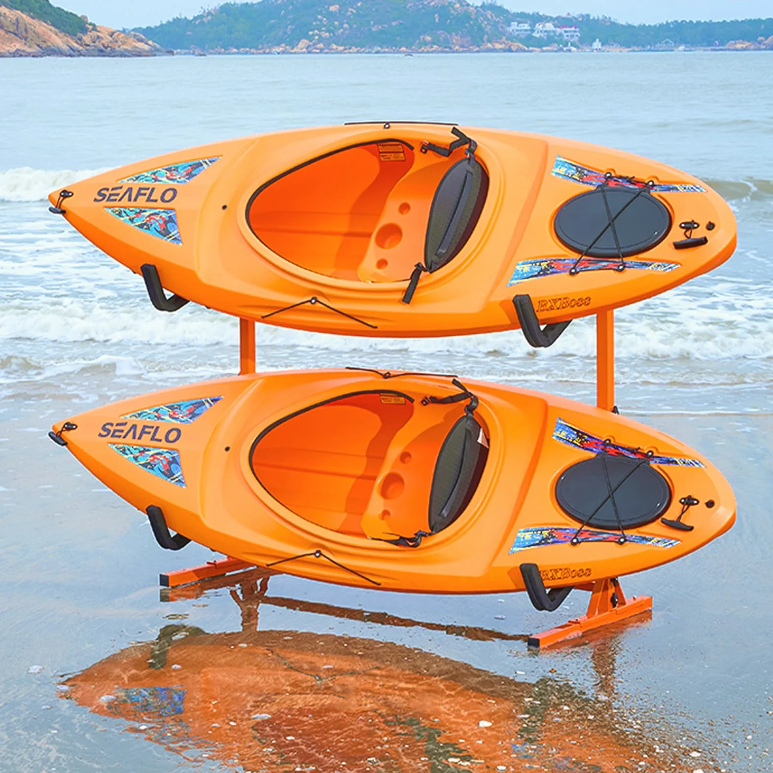 VEVOR Soporte para Kayak Independiente, 2 Piezas de Capacidad, Porta Kayak, Remo para Canoa, Soporte para Tabla de Remo de Acero Resistente con Brazos Acolchados, Ancho Ajustable, Carga 79 kg