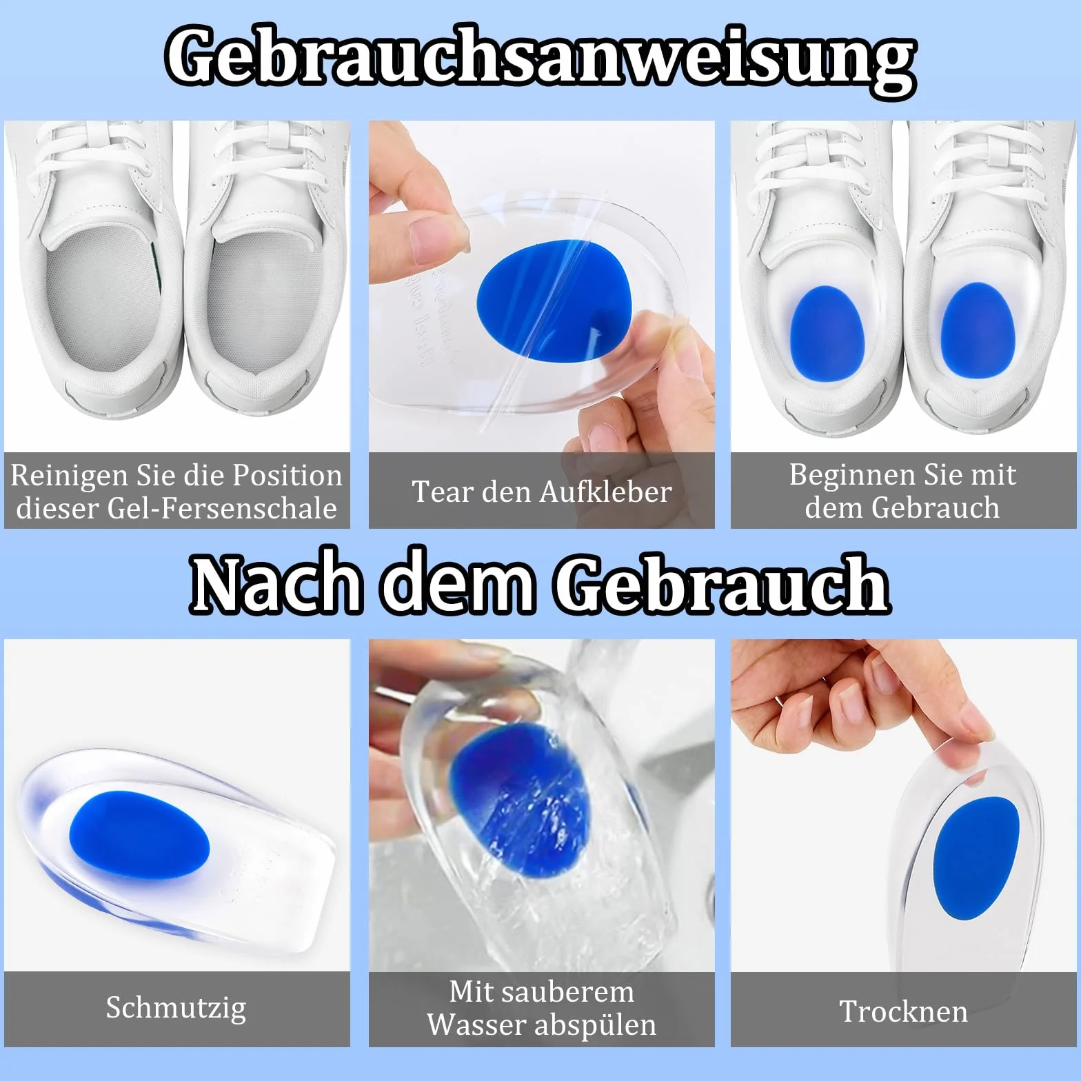 Taloneras Silicona 5 pares Almohadillas de Gel para Talones Azul Fascitis Plantar Espolon Calcaneo Tendinitis (L)