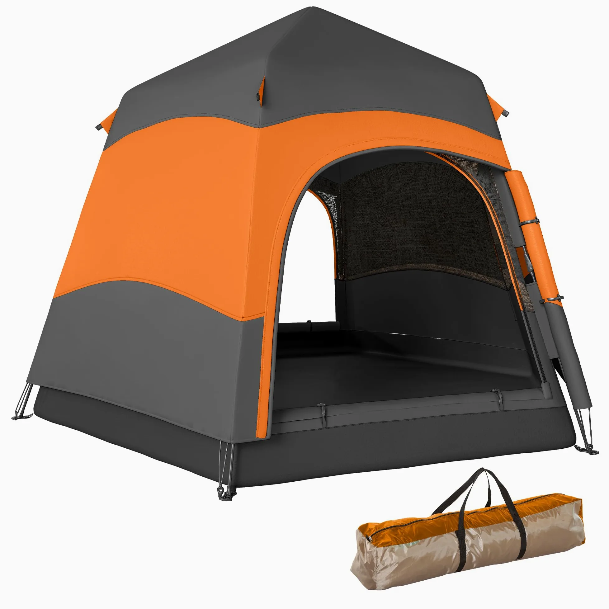 Tienda de campaña instantánea de Doble Capa Outsunny con Cubierta Impermeable, Tienda Domo Hexagonal para 4 Personas, Refugio de Camping portátil con Suelo Cosido y Bolsa de Transporte, Ideal para