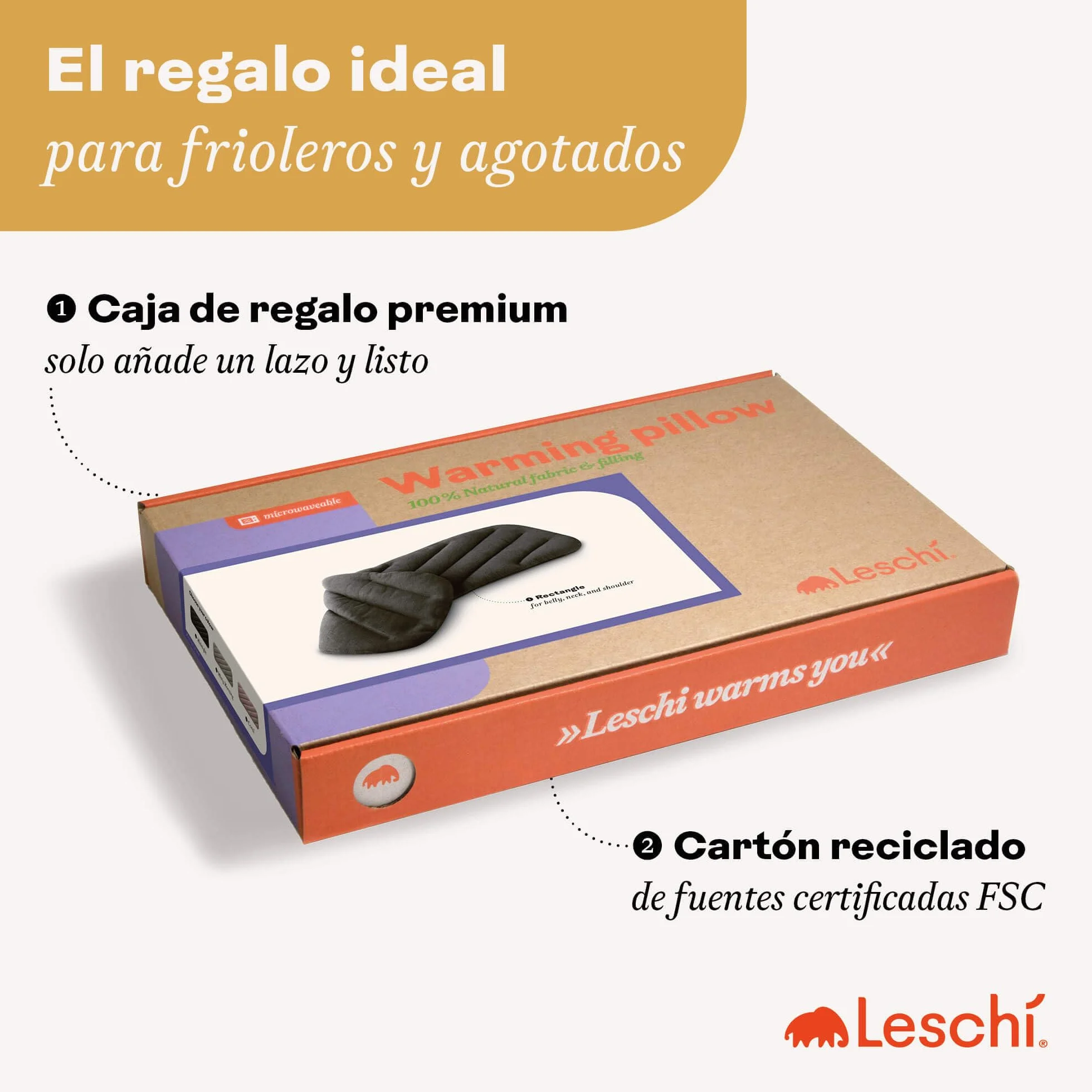 LESCHI XXL Saco Térmico de Semillas para Microondas 50x20cm 8 Compartimentos 100% Algodón Trigo Orgánicos Gris