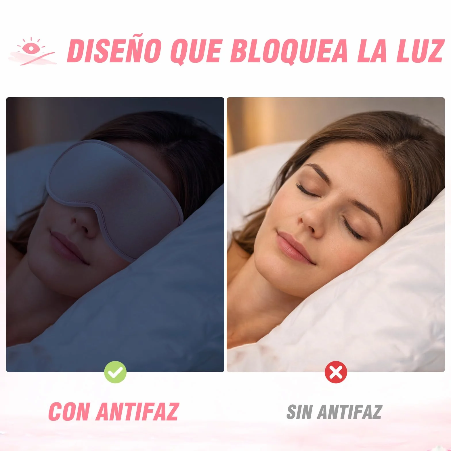 GRIFEMA Antifaz para Dormir 3D Opaco, Máscara sin Presión Ocular, Correa Ajustable, Rosa
