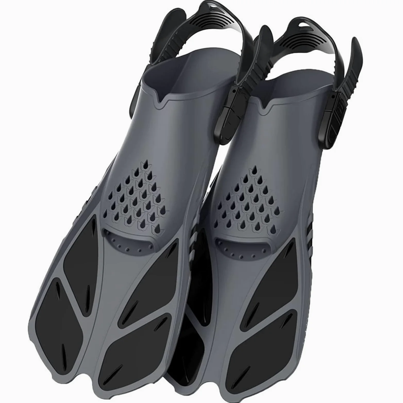 Aletas Buceo Aletas de snorkel con hebillas ajustables, aletas de natación, zapatos de buceo cortos de silicona, tacón abierto, tamaño de viaje, adultos, hombres y mujeres Aletas De Buceo(Black,S/M)