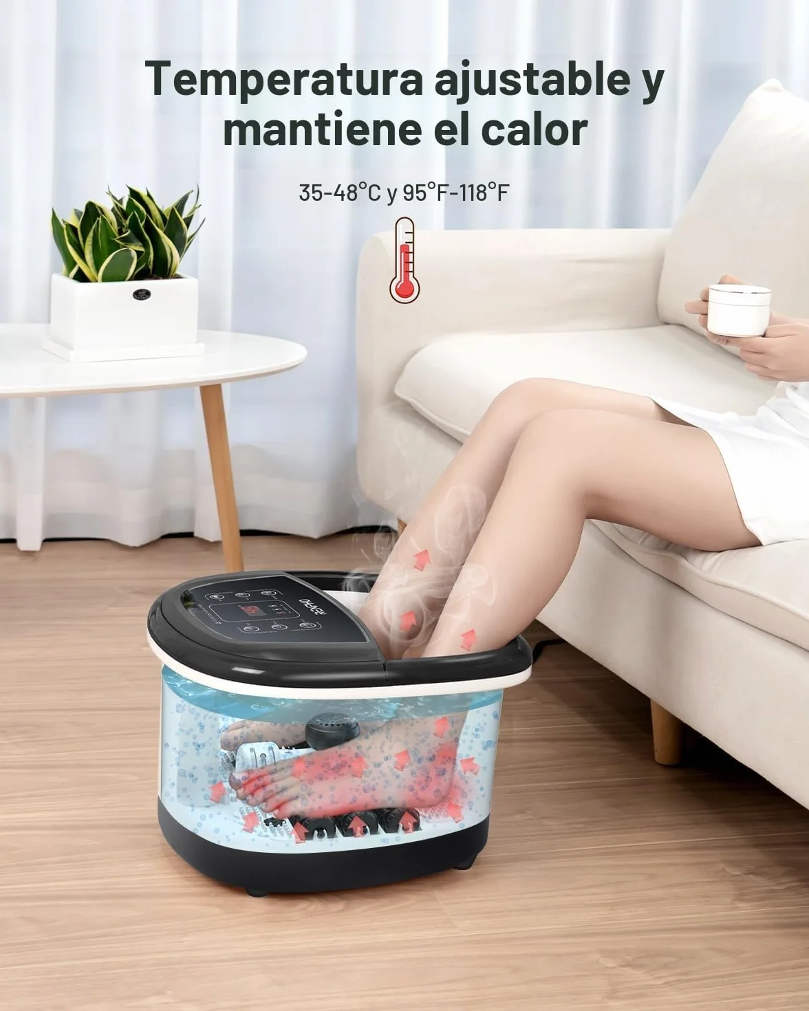 RENPHO Masajeador de Baño para Pies con Calentamiento Rápido, Masaje Automático y Chorros de Burbujas