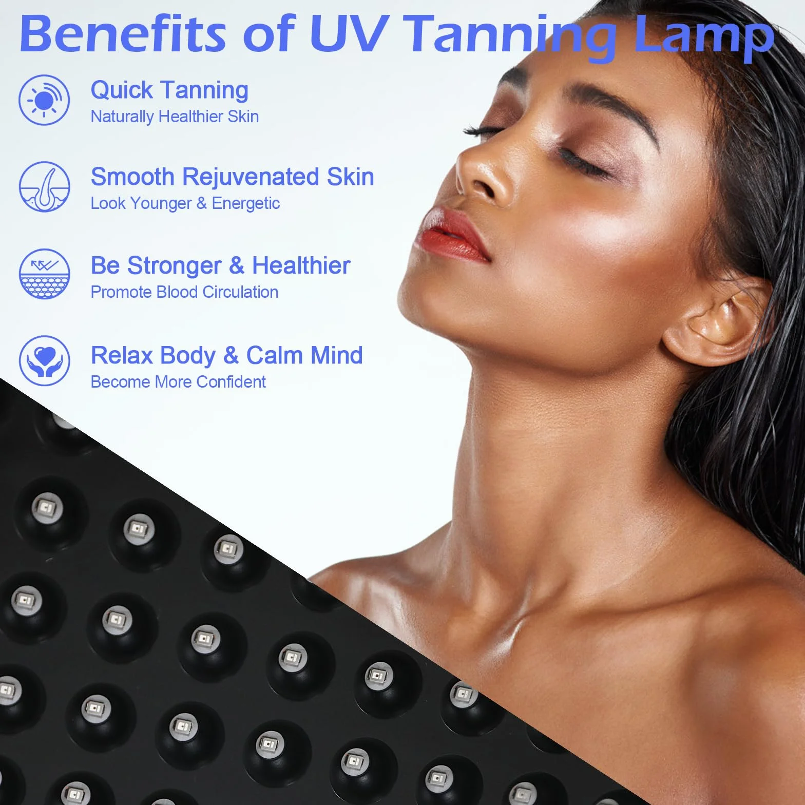 Lámpara Bronceadora 45W 460nm 225 LEDs Facial y Cuerpo con Soporte Ajustable