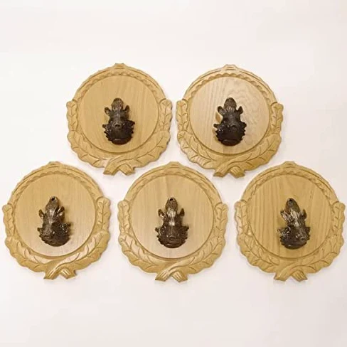 GTK Oferta 5 placas de cuña talladas de roble claro AF 16 cm con 5 cabezas de cuñas, portada grande, tabla de cuñas, cartel para trofeos