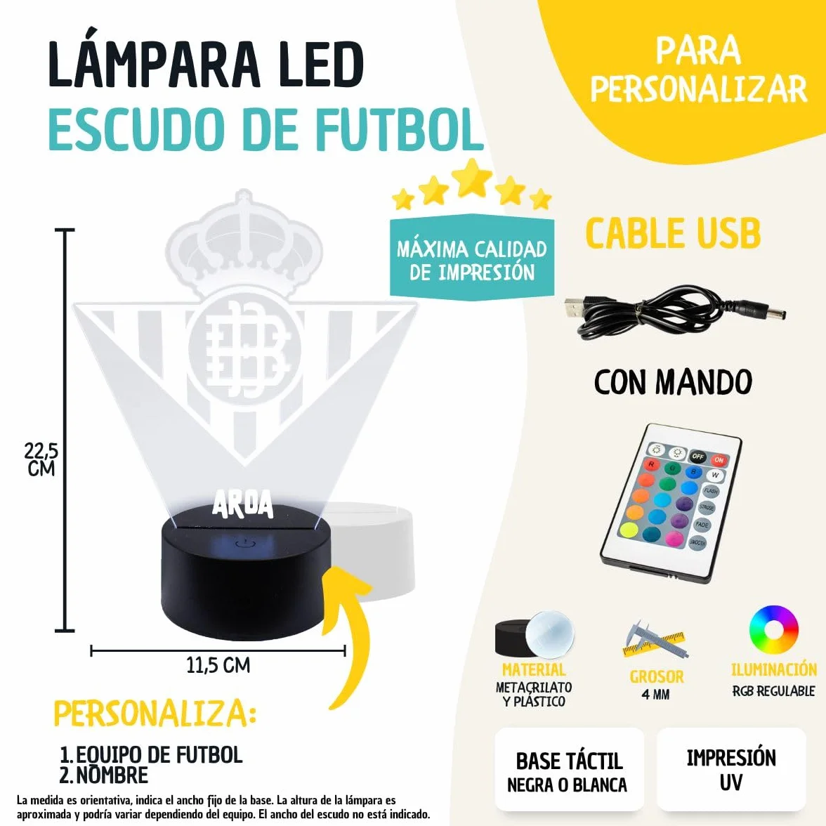 Lámpara LED Personalizada Betis Escudo con Luz Regalo Original Fútbol