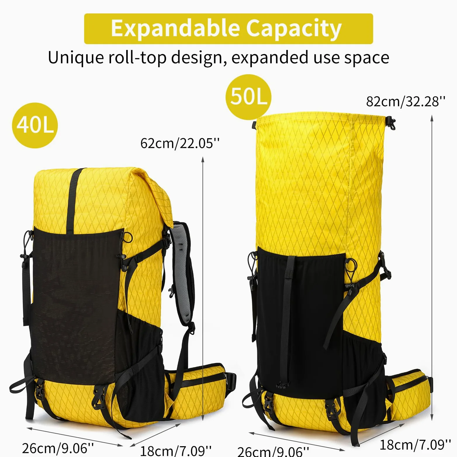 Mochila de senderismo, 40 L a 50 L, bolsa de senderismo de gran capacidad, mochila de camping con marco interno, mochila deportiva ligera X-PAC mejorada, mochila de viaje para escalada de montaña y