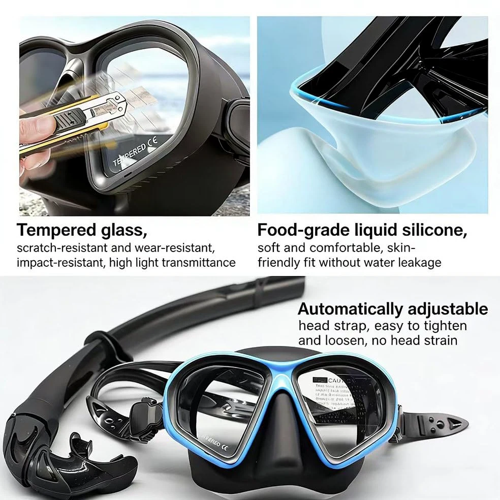 MáScara De Buceo Y Snorkel PanoráMica, Gafas De Buceo con System Antivaho, MáScara De Cristal Templado para Apnea Y Buceo— Ideal para Buceo, Snorkel Y NatacióN. C