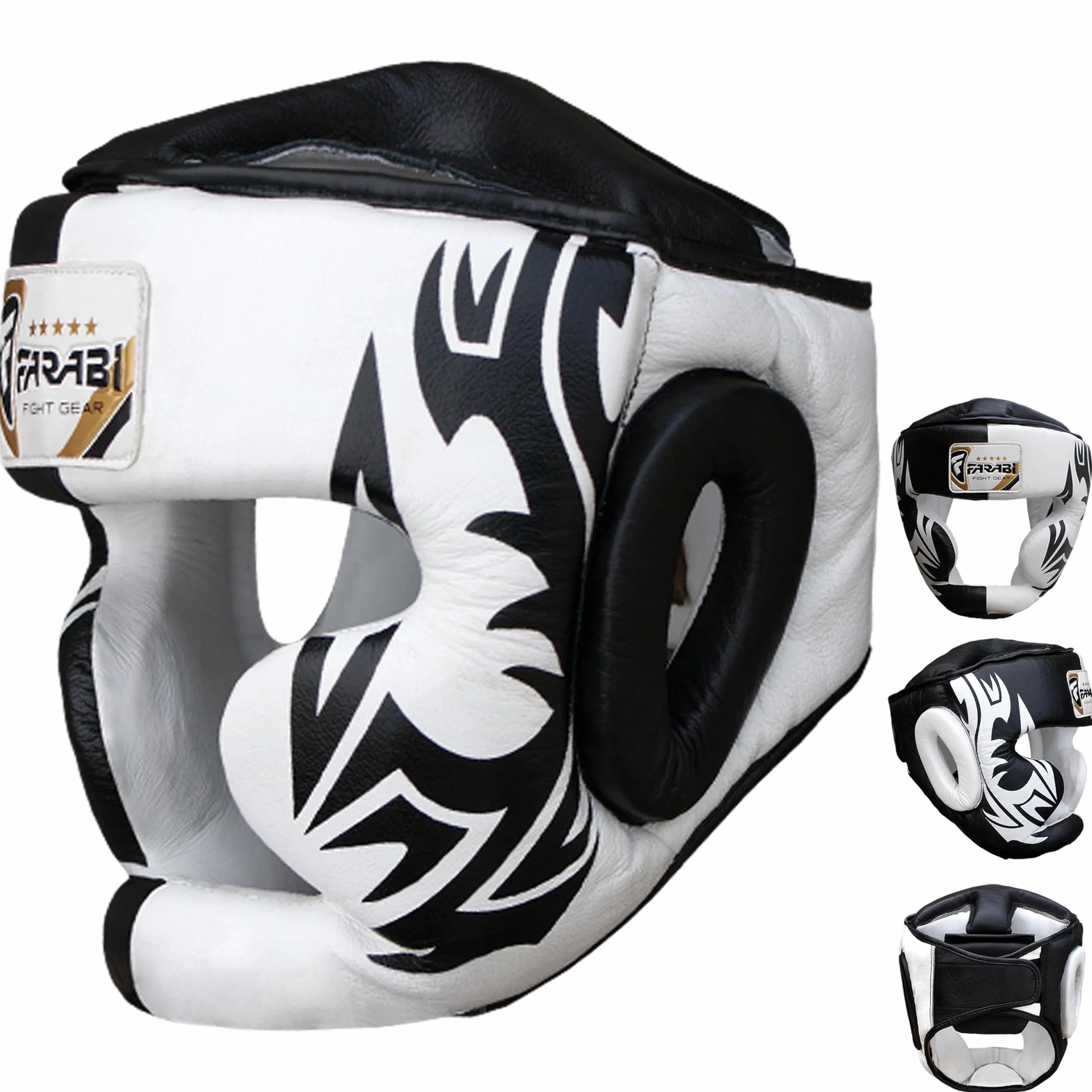 Farabi Sports Boxeo Guardia Protector de Cabeza del Casco de Entrenamiento MMA Pro para Toda la Cara, Protección Cheek Sombreros y tocados de Cuero Real