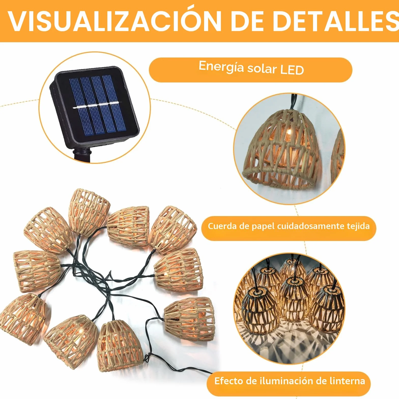 Guirnaldas Luces Exterior Solar Led 3.6m Cadena de Luz Solar para Jardin