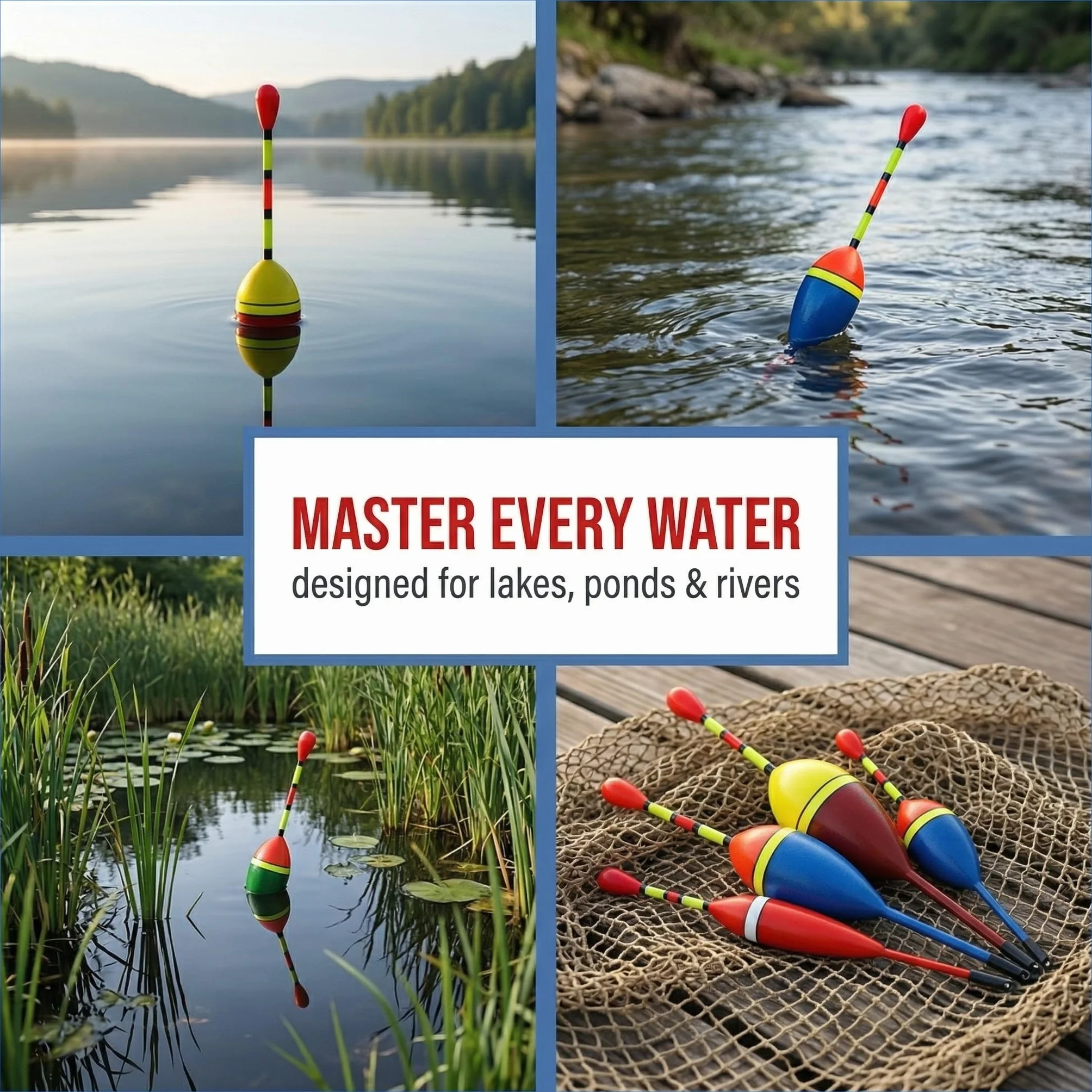 10 Piezas Set de Boyas de Pesca - Flotadores para Pesca y Boyas de Trucha con Plomos de Pesca - Kit Completo para Lagos, Estanques y Ríos (10 Tamaños)