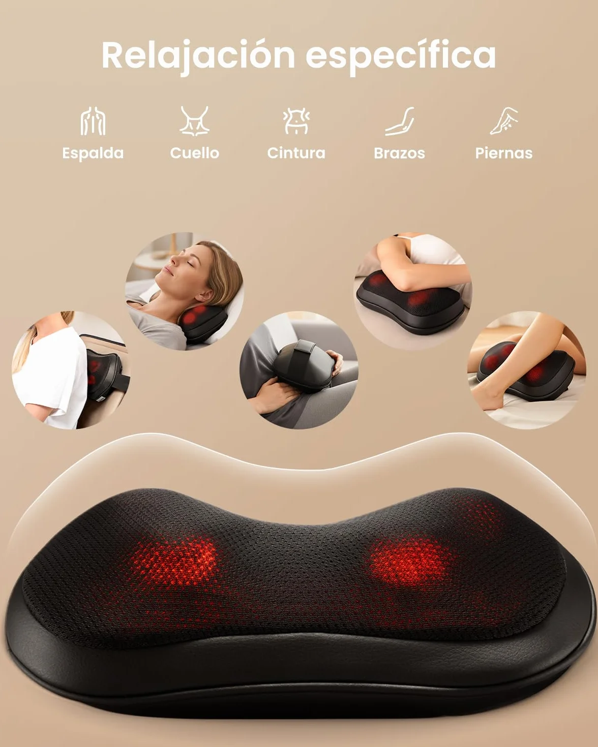 RENPHO Masajeador Espalda con Calor, 3 Velocidades Shiatsu Eléctrico Cojin Masaje Cuello y Hombros