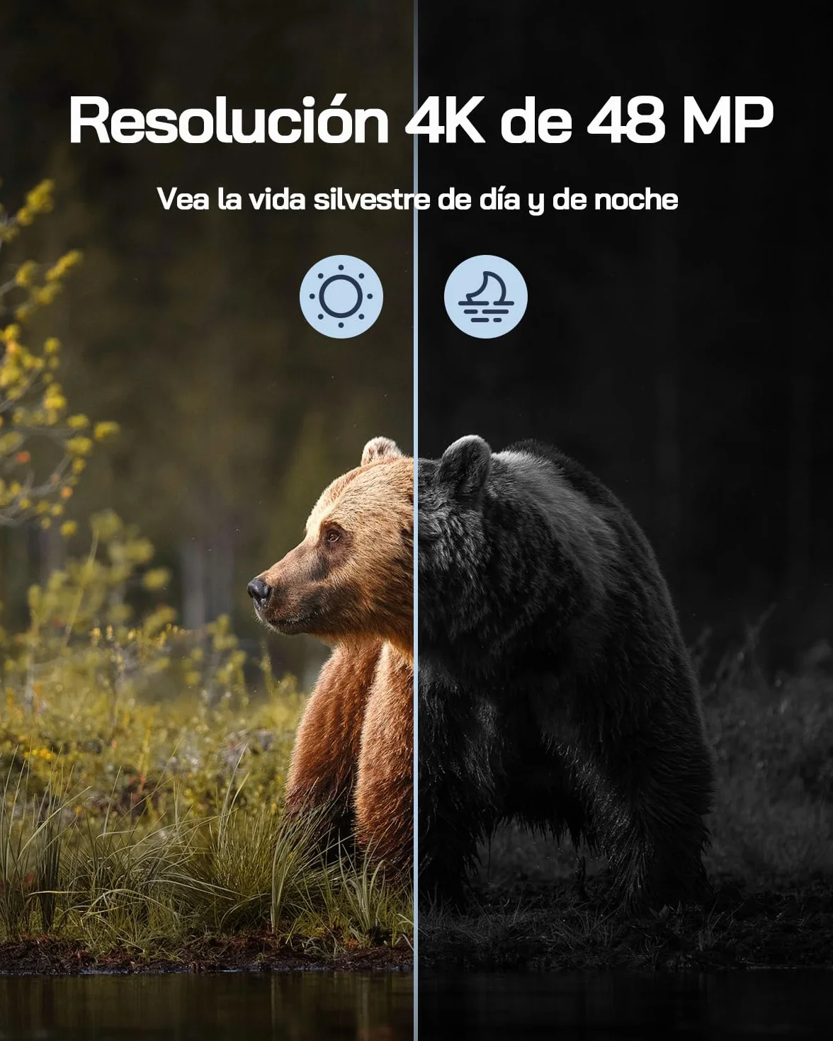 WOLFANG Cámara de Caza Solar 4K 48MP, Camara Fototrampeo con Visión Nocturna, Disparo de 0.1 s, IP66 Impermeable, Camara Caza para Monitoreo de Vida Silvestre con Tarjeta Micro SD 32GB