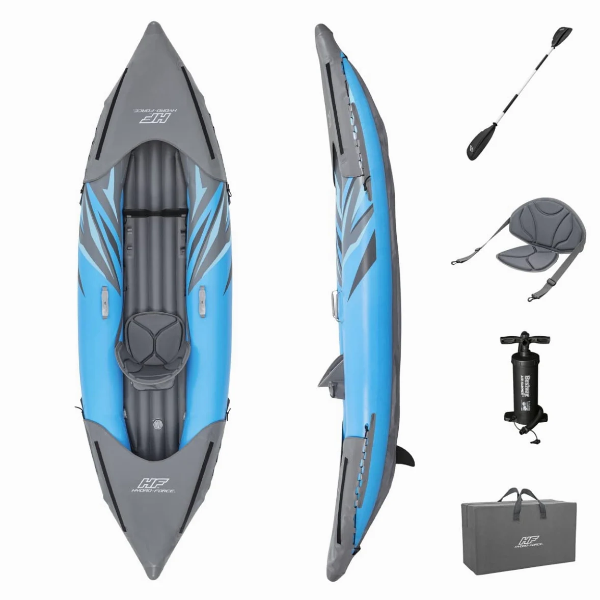 Bestway Hydro-Force Surge Inflatable Kayak | Inflatable Boat with Hand Pump, Oars, Seats, Gear Pouch, Carry Bag, Multiple Sizes